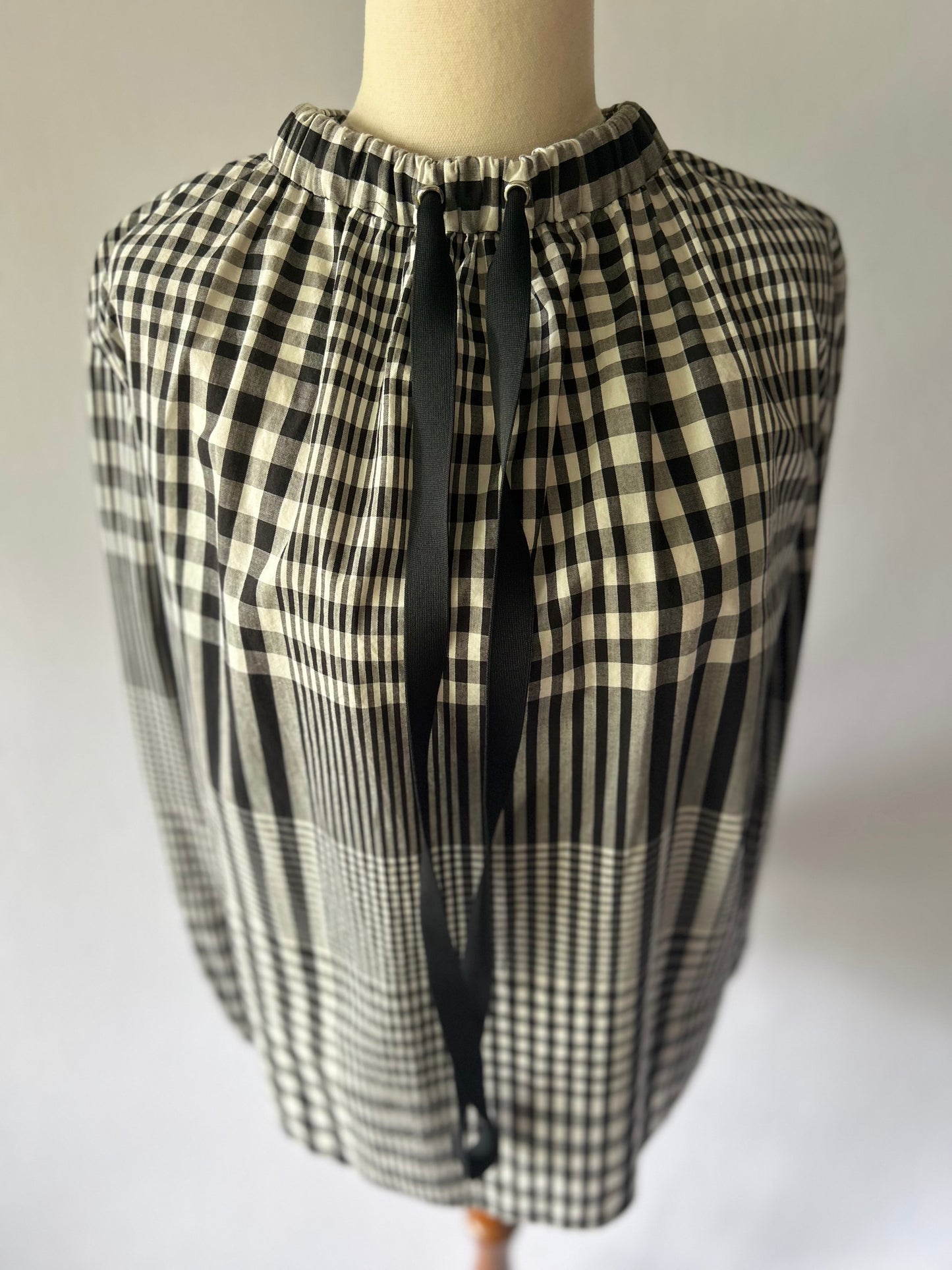 Tibi Gingham Mixed-Pattern Cotton Blouse – Size 2