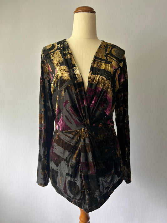 Frederick New Zealand Burnout Velvet Ruched Top – Size 12