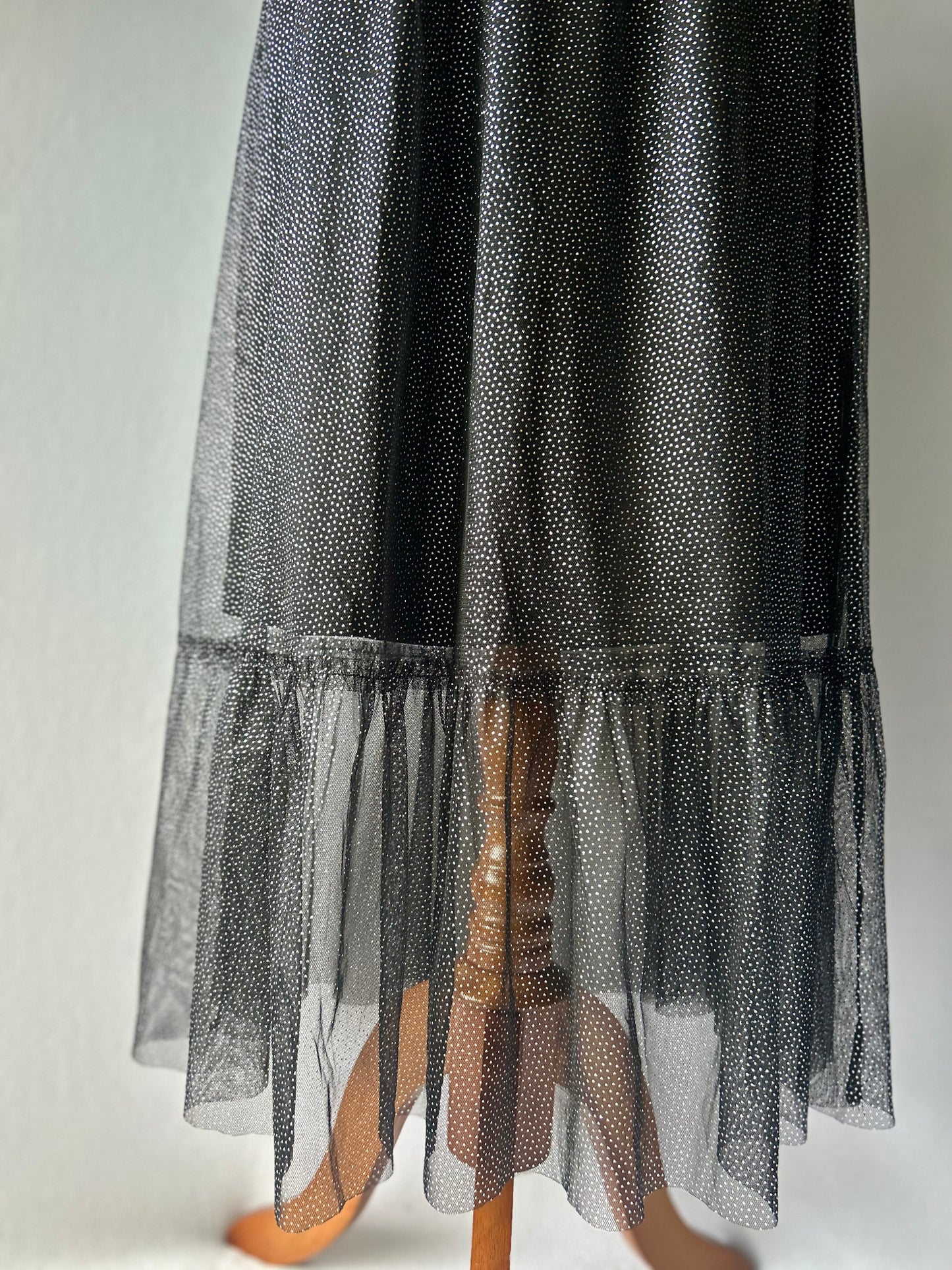 Shimmering Mesh Tulle Maxi Skirt - Black - Size 13/14