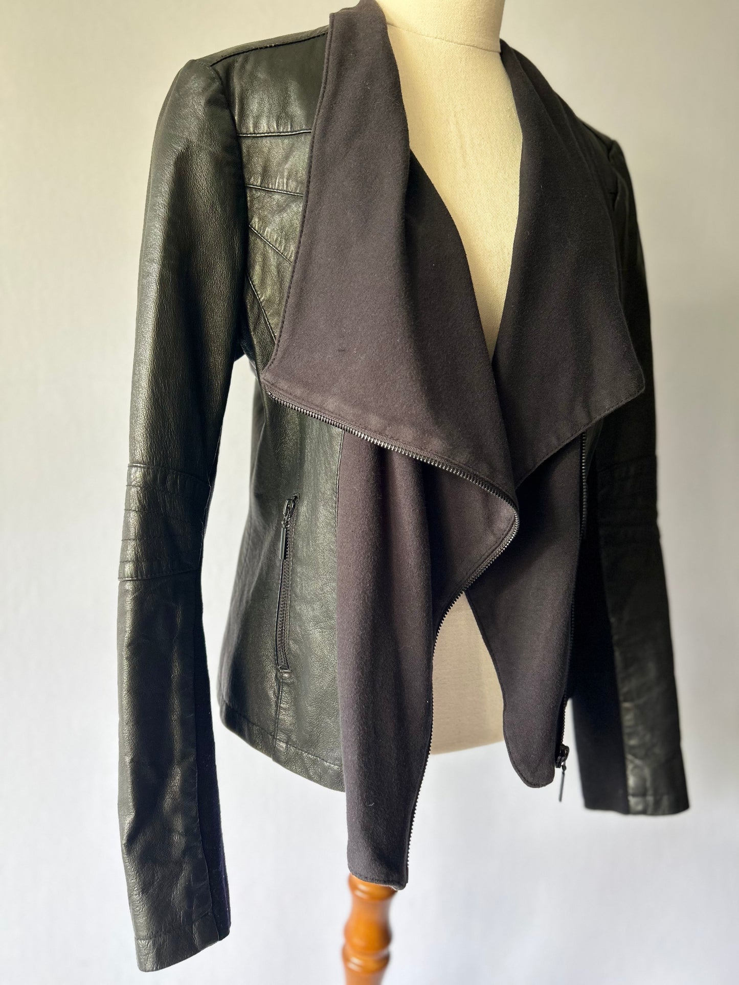 Just Jeans Mixed-Media Leather Waterfall Jacket – Size 12