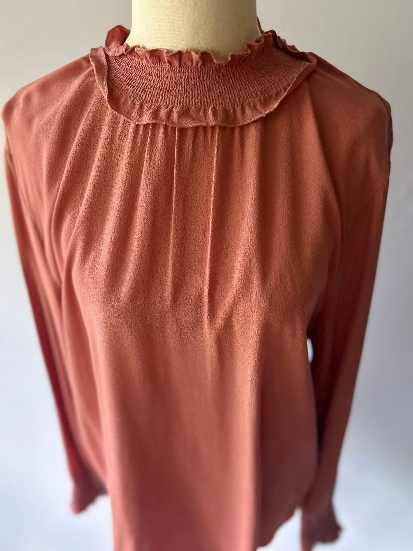 Gorman Old Pink Ruffle High Neck Blouse - Size 10