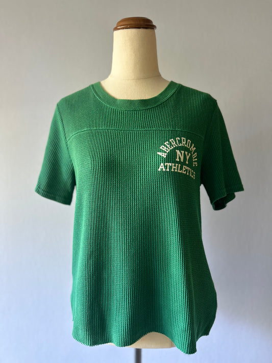 Abercrombie & Fitch Green Waffle Knit Tee - Size M | NY Athletics Graphic