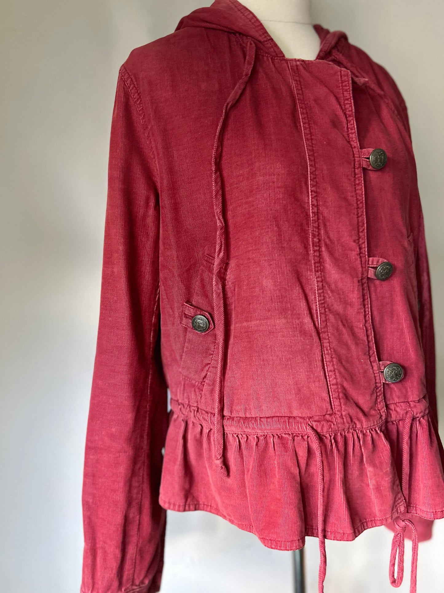 Corduroy Peplum Jacket Size M – Deep Red
