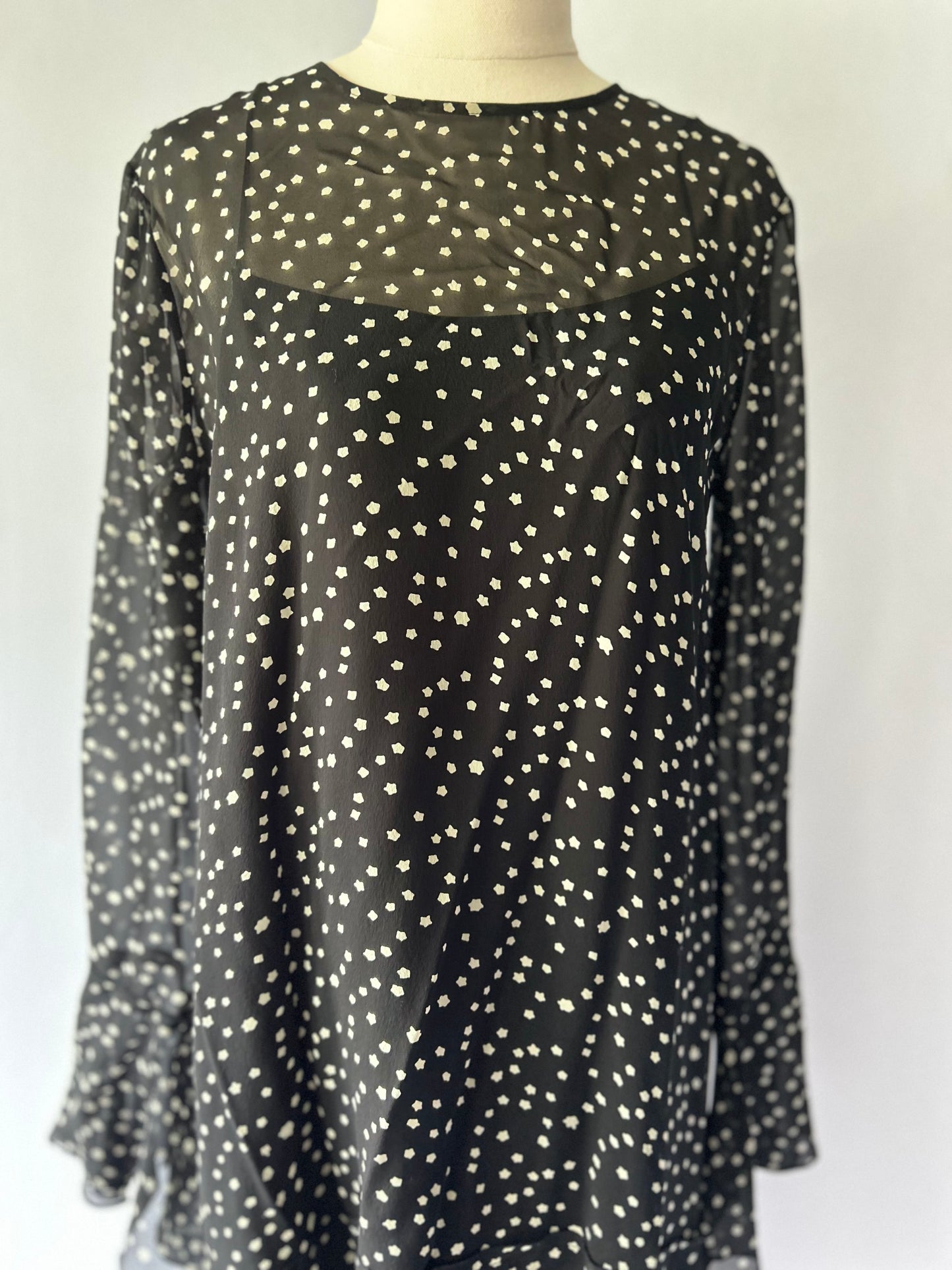 Theory Silk Star-Print Tiered Mini Dress – Size 4