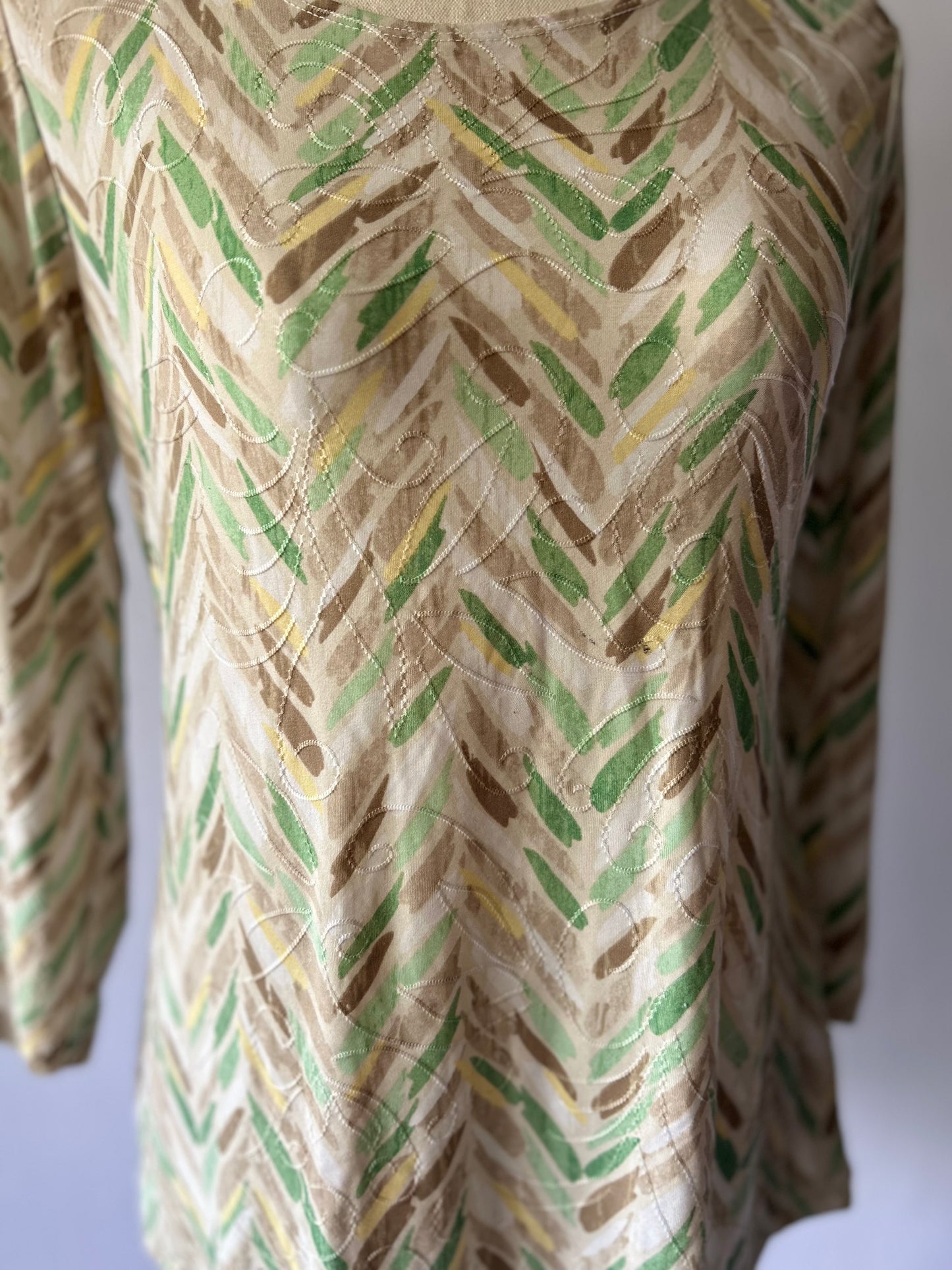 Earth-Toned Chevron Patterned Top – Size Small