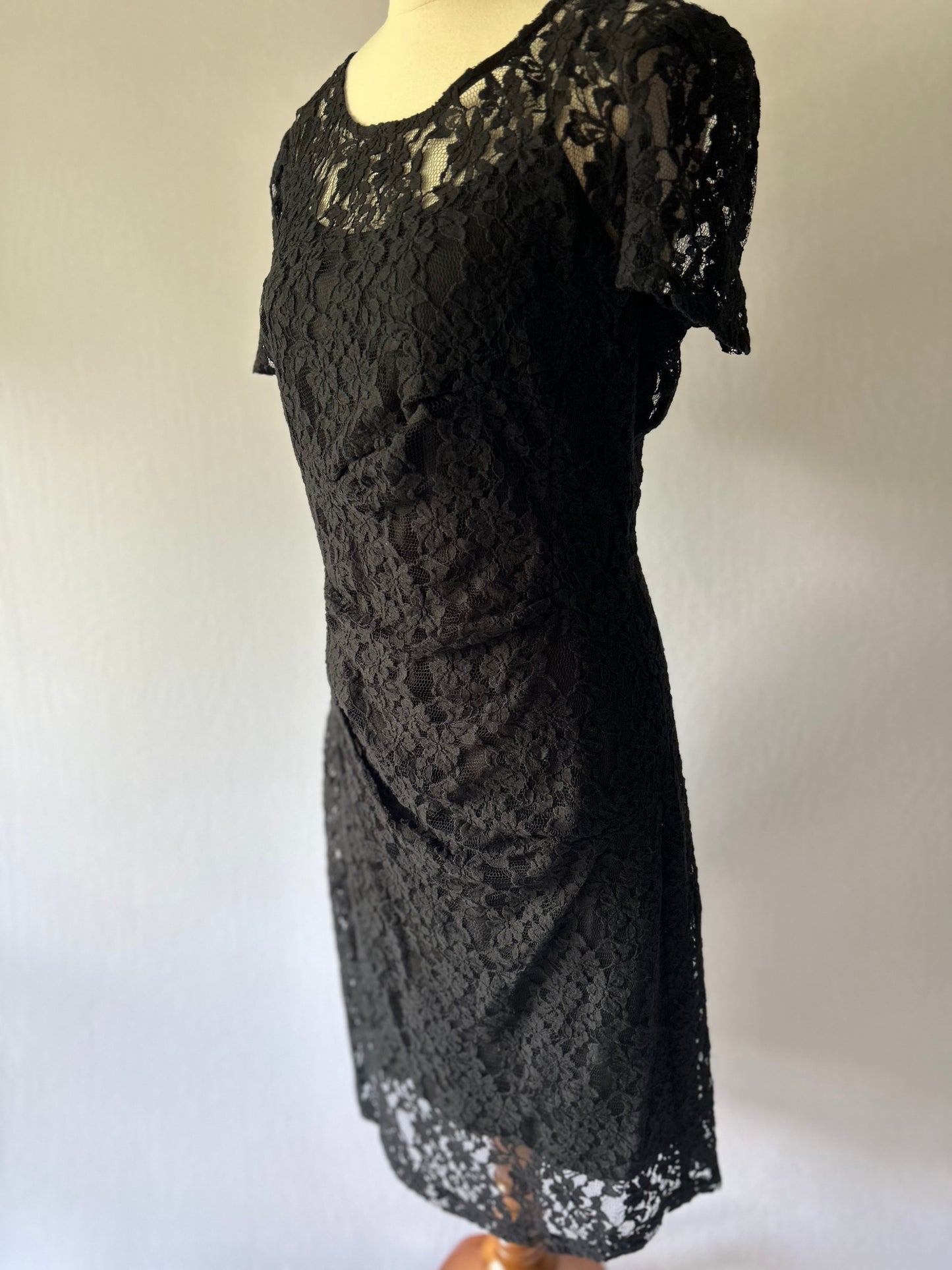 DKNY Black Stretch Lace Sheath Dress - Size 8 (Cotton Blend)