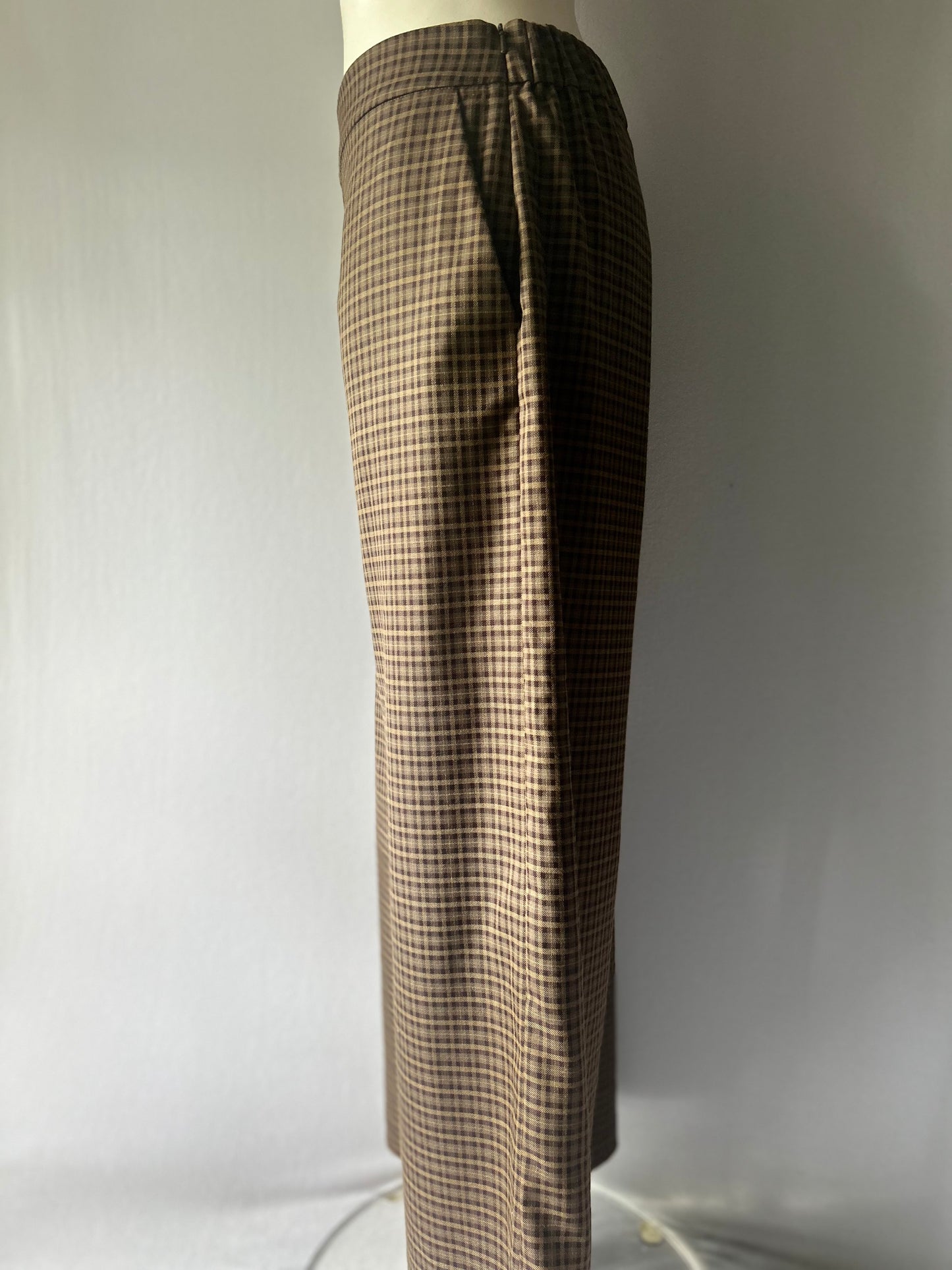 Moochi Brown Gingham Check Wide-Leg Trousers - Size 12