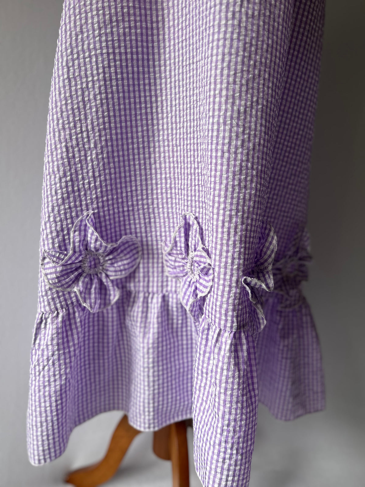 Lilac Gingham Floral Appliqué Midi Dress – Size XL