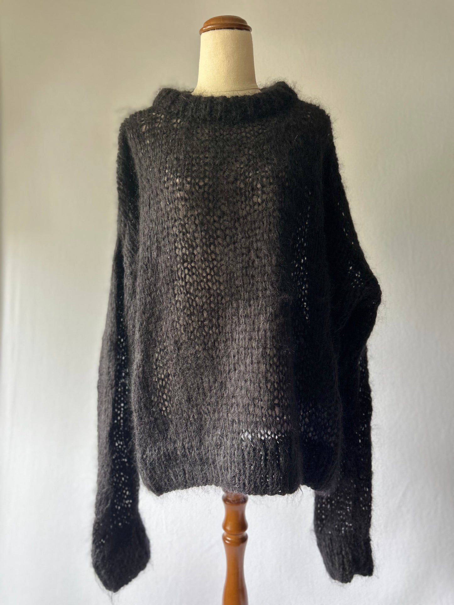 Handmade Black Mohair-Blend Chunky Oversized Knit Jumper - Size L