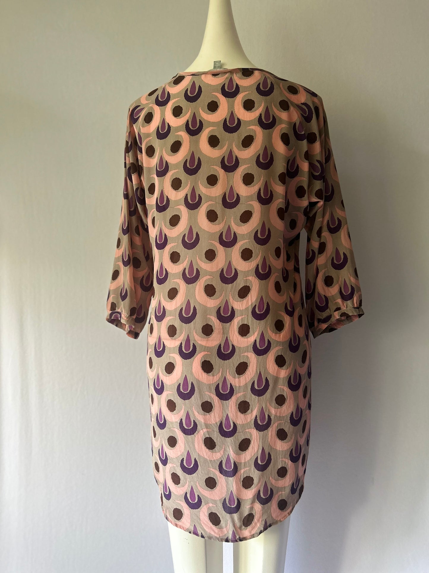 Juliette Hogan 100% Silk Geometric Print Tunic Dress - Size 12