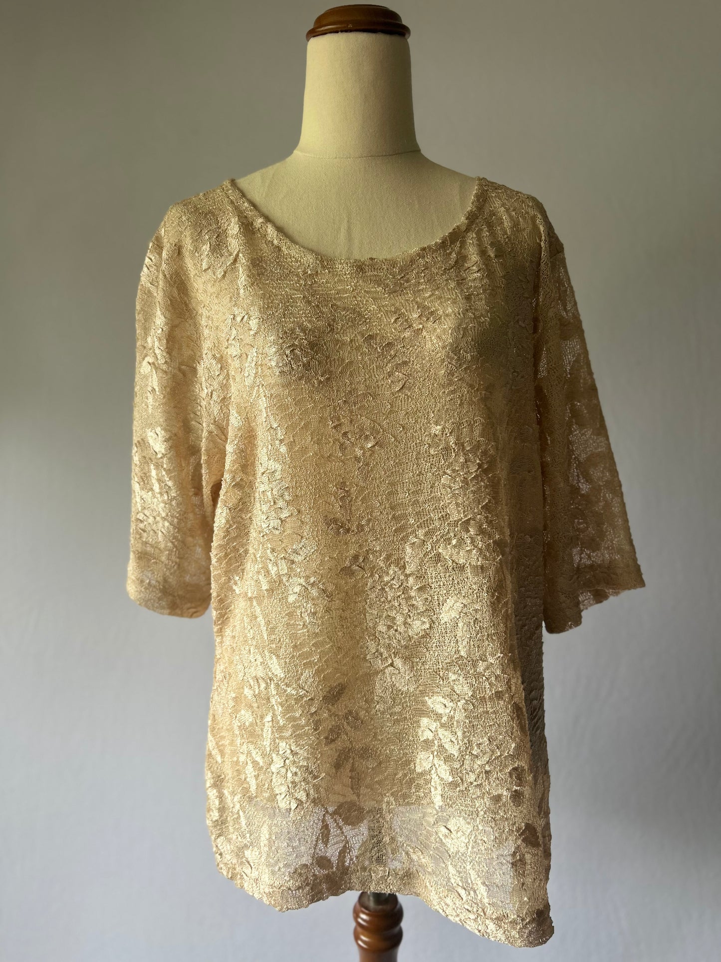 Gold Lace Sheer Blouse – Size L