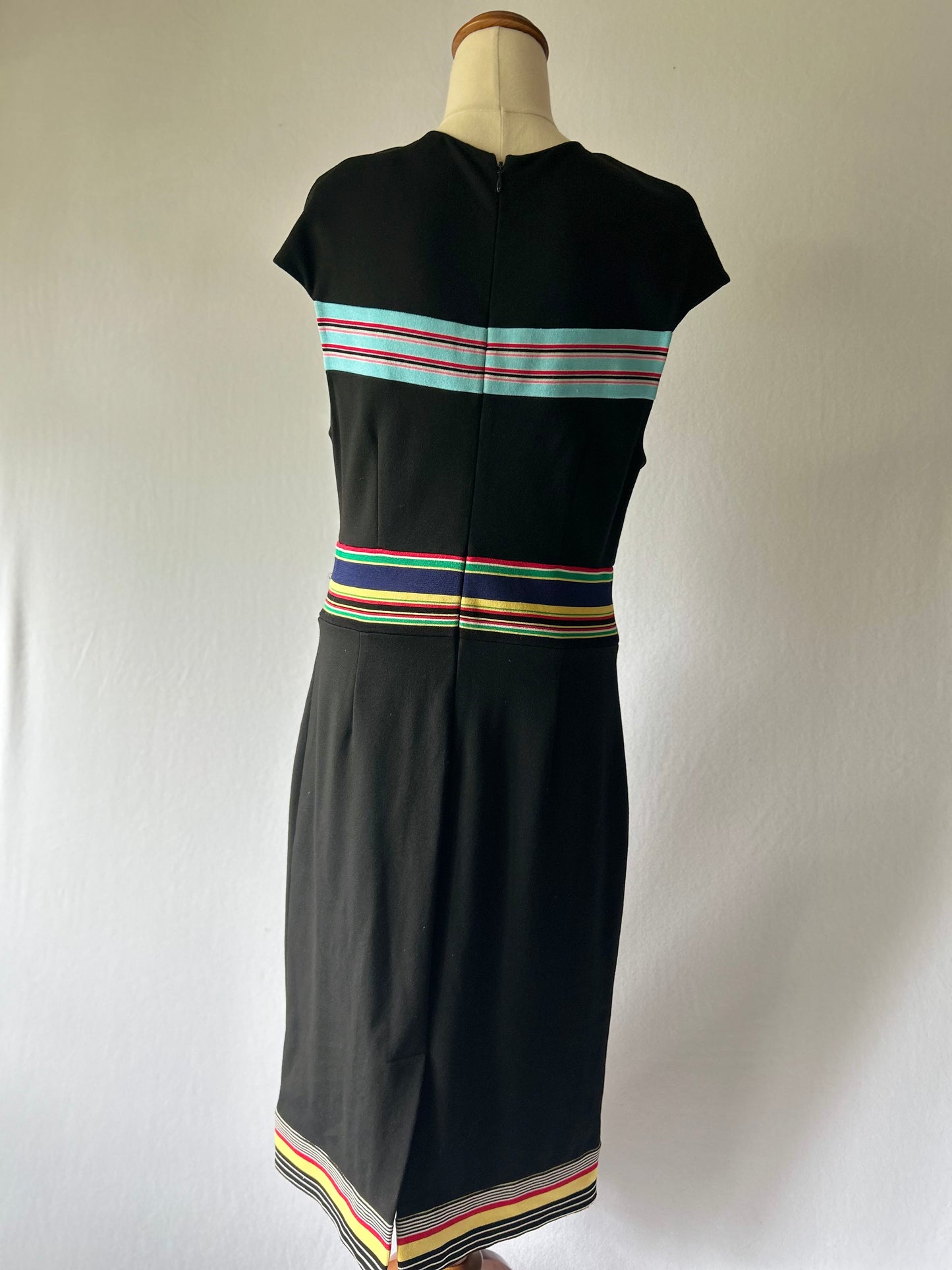 Diane von Furstenberg Black Dress with Colorful Stripes – Size 8