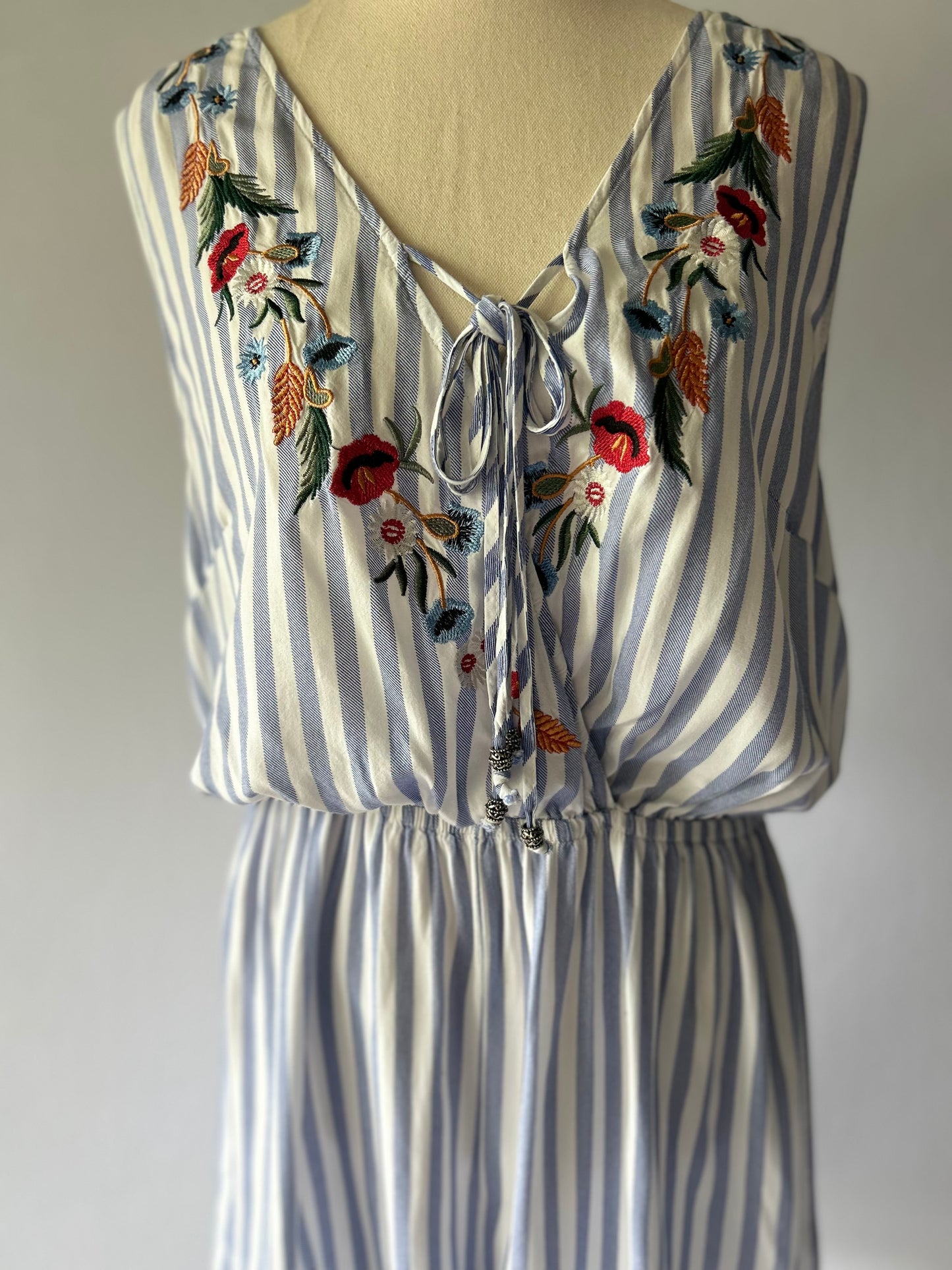 Striped Embroidered Playsuit – Size 14 (US 10 / EU 42) | 100% Viscose