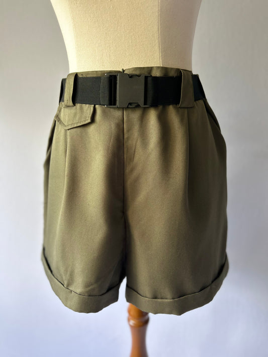 Khaki Utility Belted Shorts - Kids Size 14 (Fits NZ 8/10) - Polyester