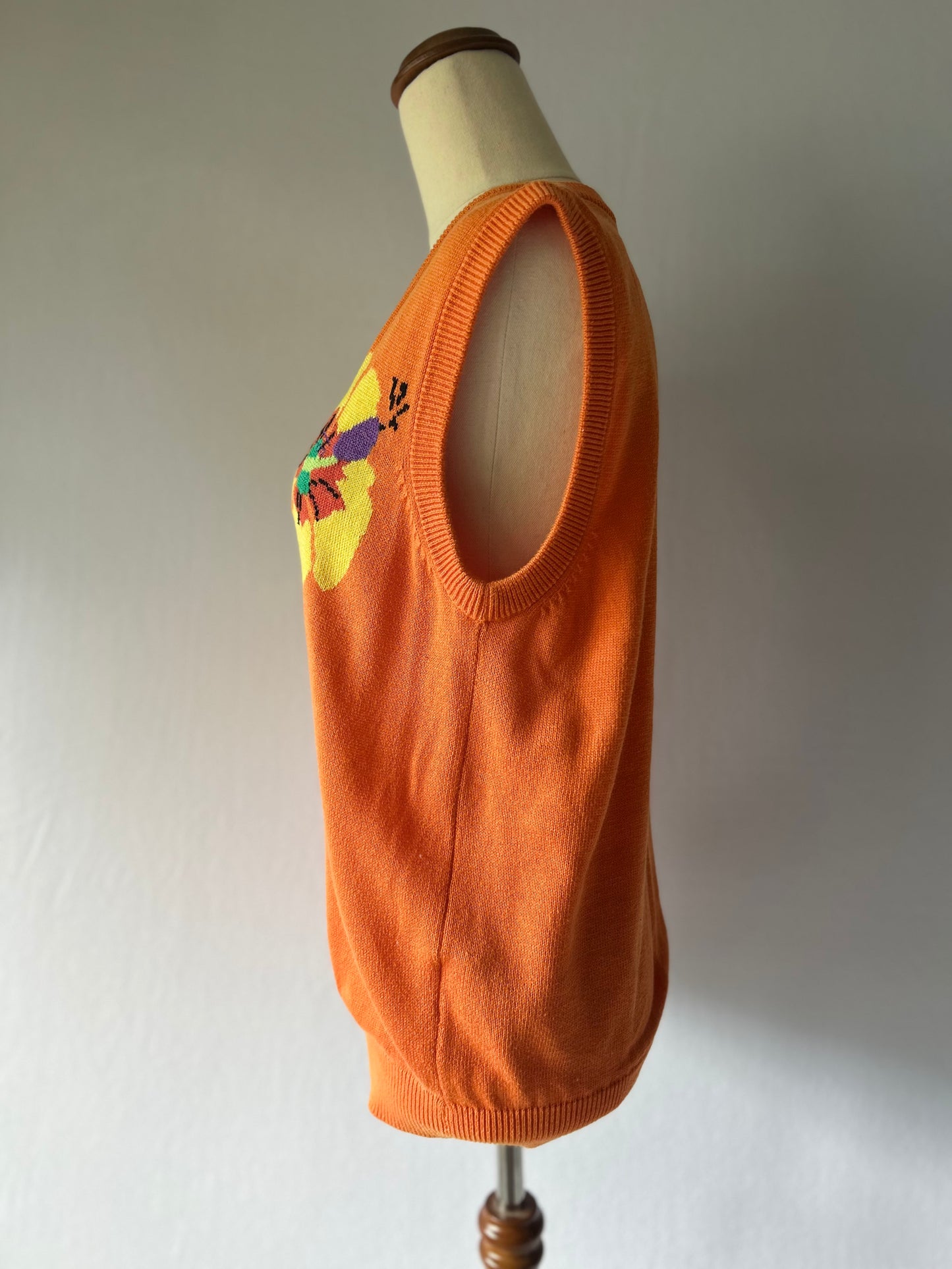 Hibiscus Orange Knit Cotton Vest – Size M