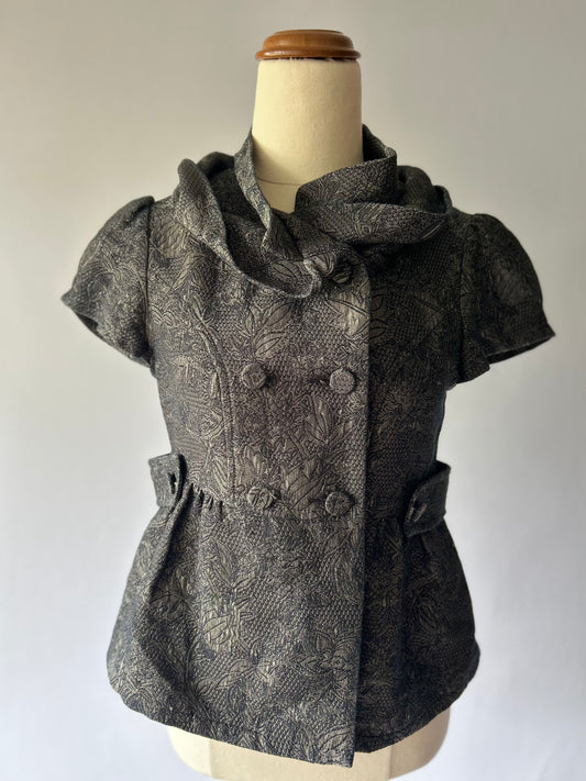 Metallic Silver Brocade Peplum Jacket - Size S