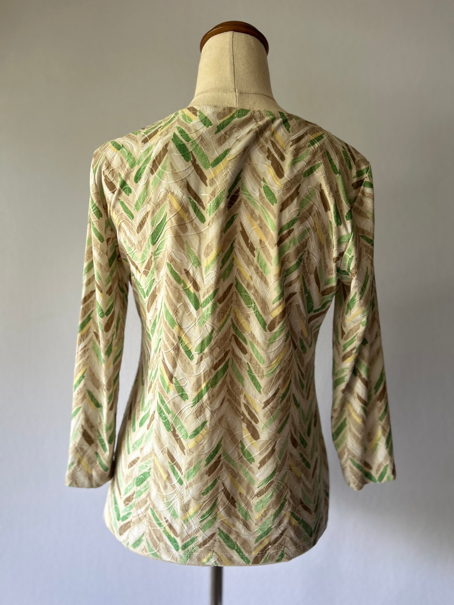 Earth-Toned Chevron Patterned Top – Size Small