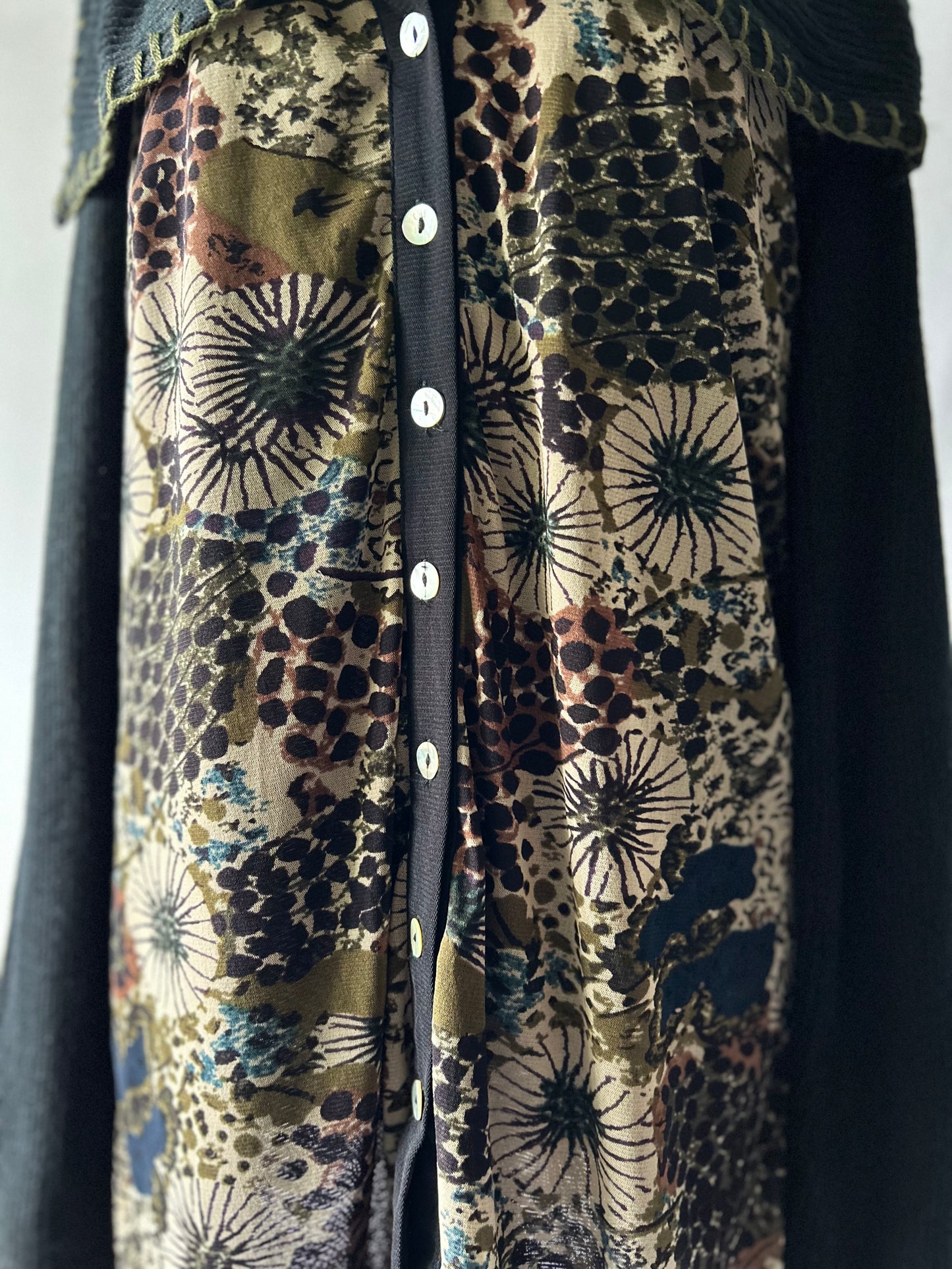 Merric Mixed-Media Patterned Cardigan with Embroidered Shawl Collar - Size 16