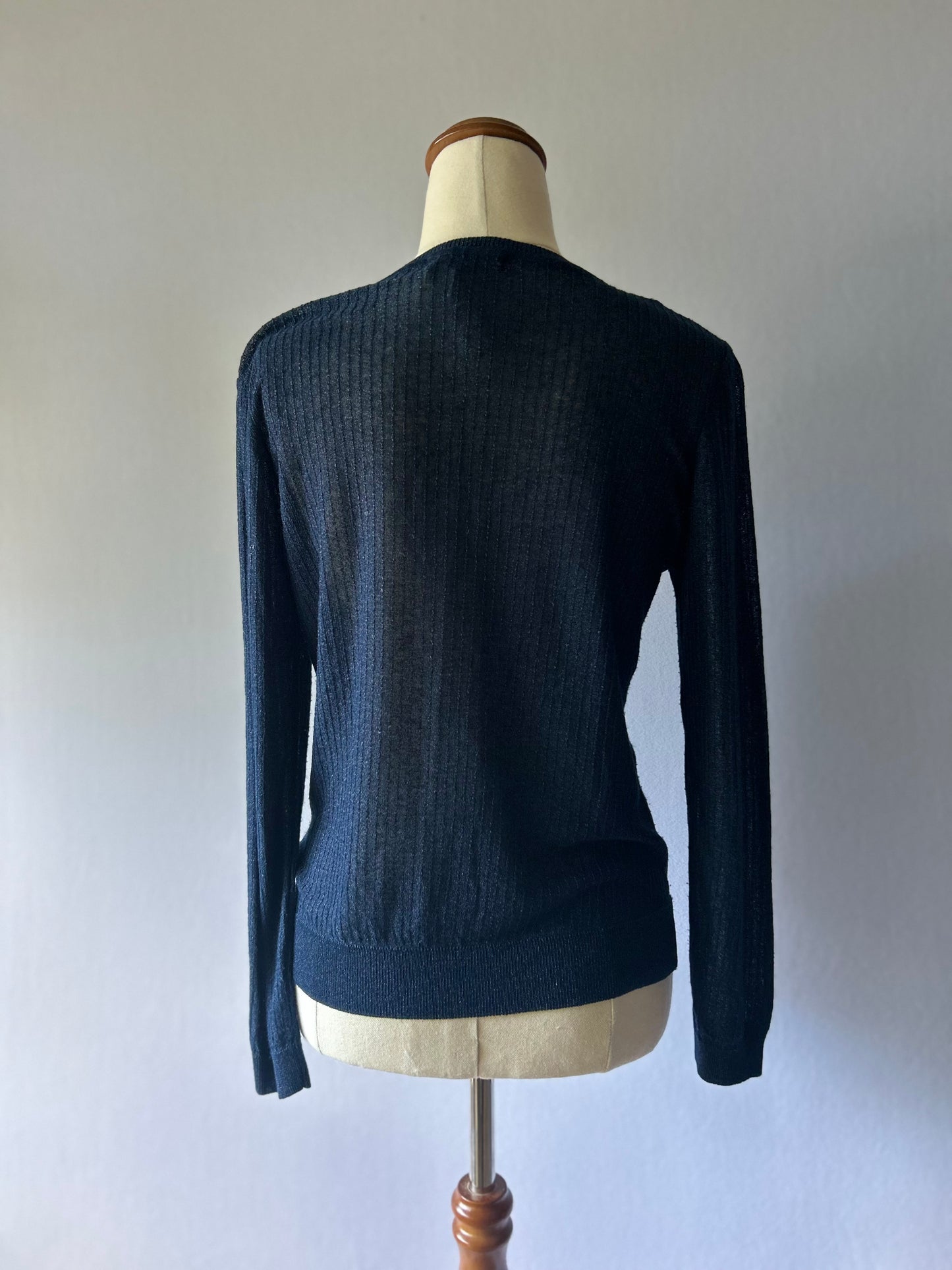Zara Navy Metallic Ribbed Long Sleeve Top - Size M