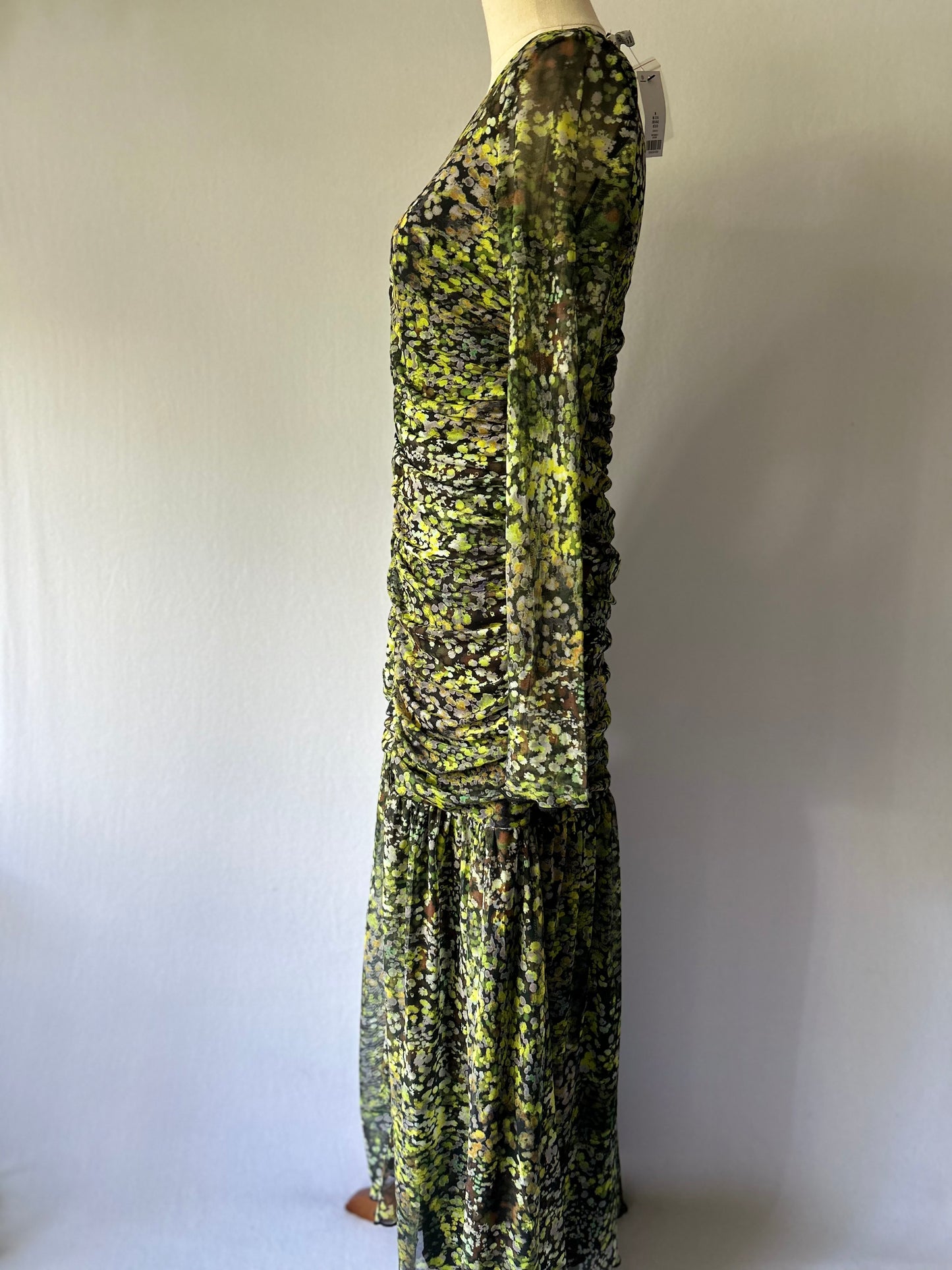 Abstract Floral Ruched Maxi Dress – Size UK M