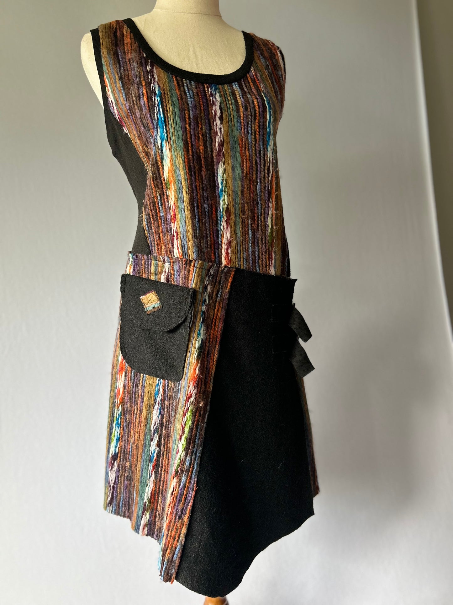 Artistic Asymmetric Multi-Textured Knit Tunic Dress - Size M