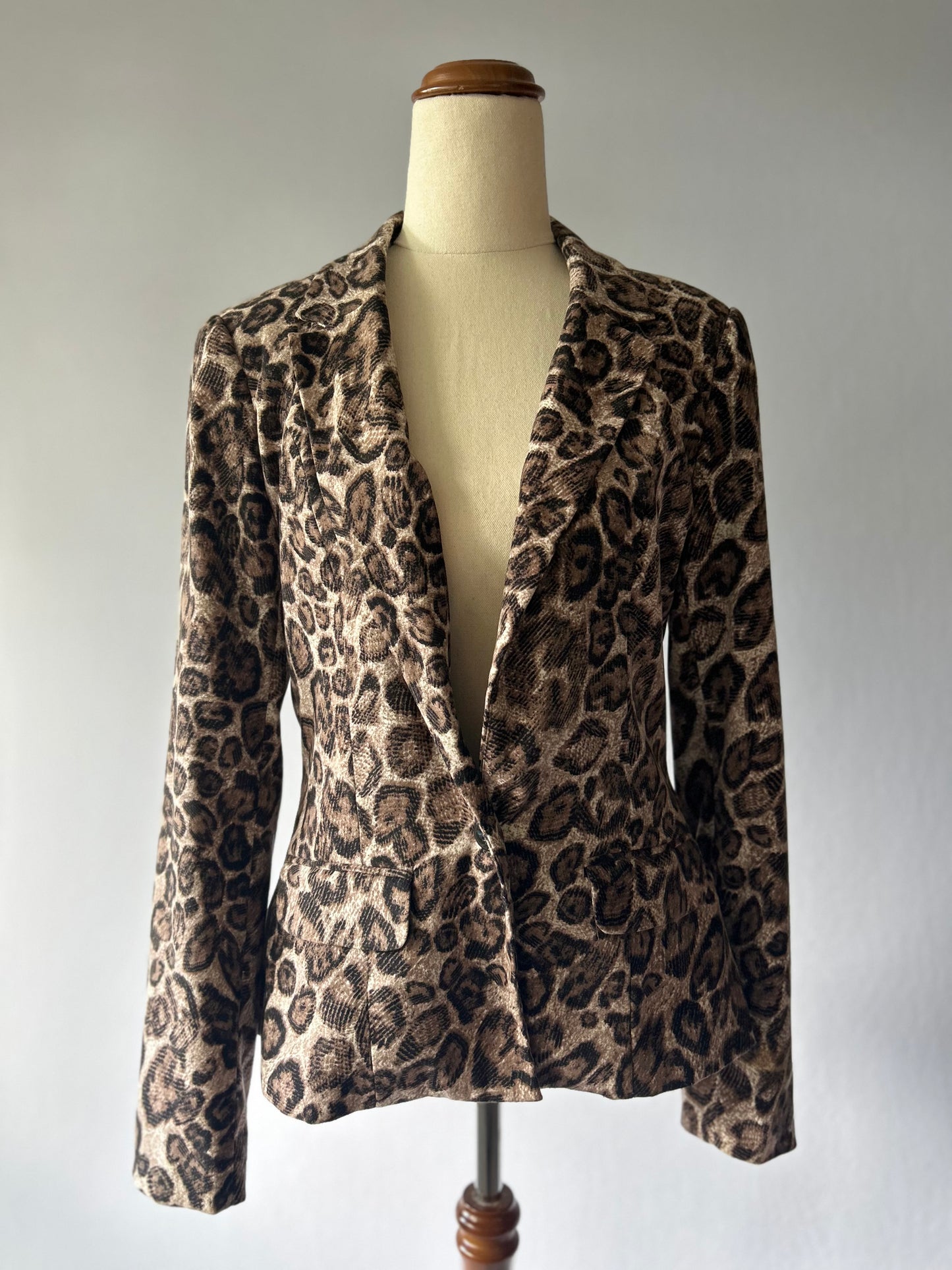 Structured Leopard Print Tailored Blazer - Size S