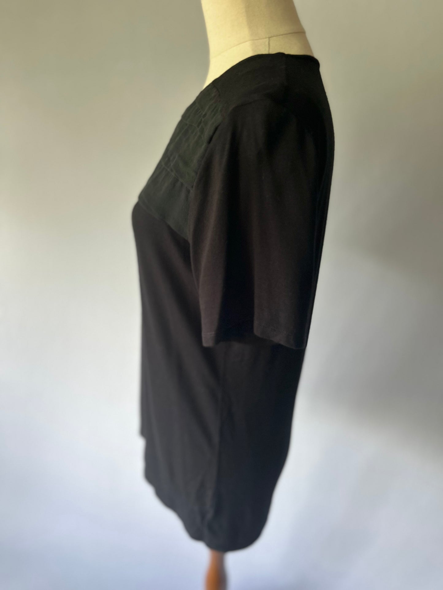 TOAT Black Top with Ruffle Detail – Size 10, Made in New Zealand, Viscose Blend