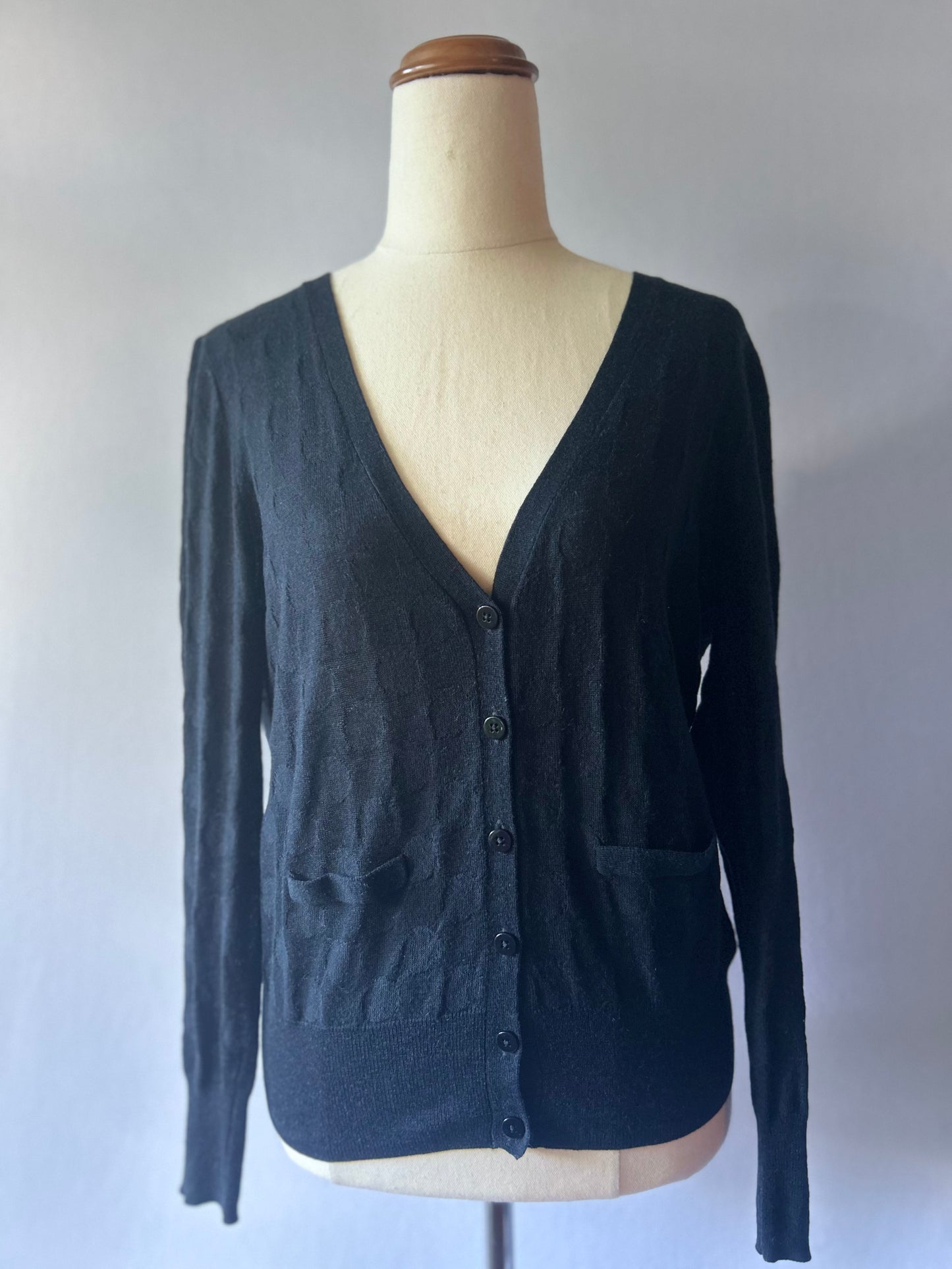 Gorman Textured Tencel, Wool & Alpaca Blend V-Neck Cardigan - Classic Black - Size 8