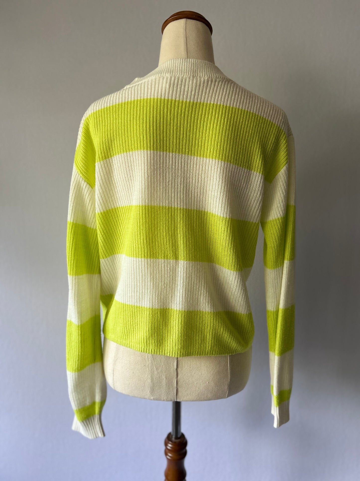 Lime & White Bold Stripe Knit Jumper - Size S