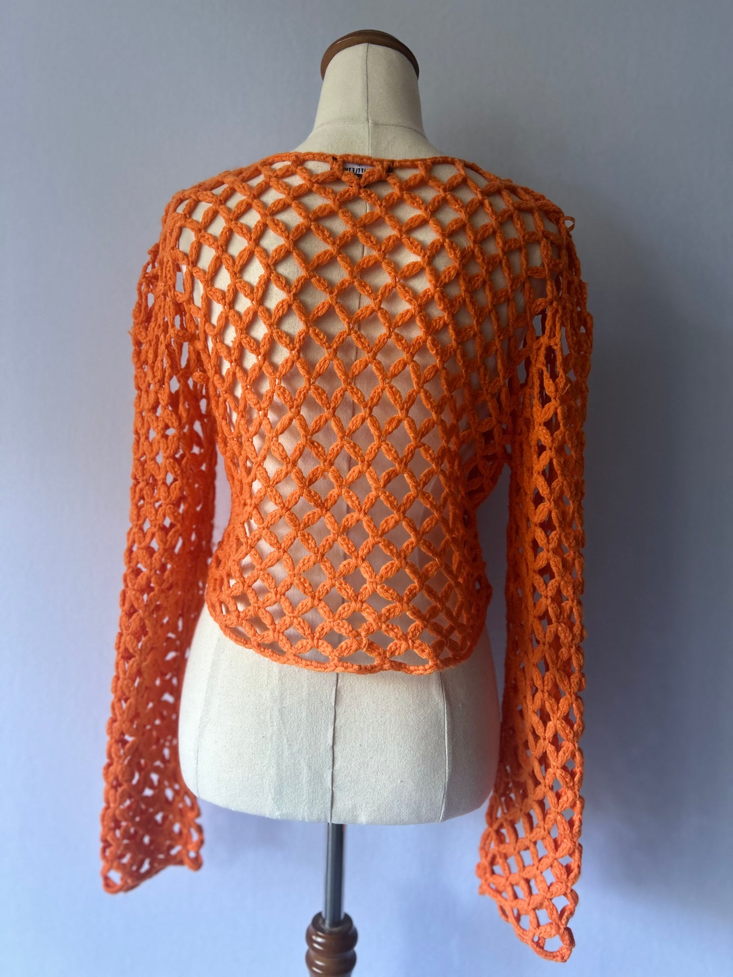 Pretty Little Thing Orange Crochet Knit Cropped Cardigan - Size L