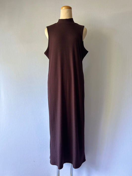 Chocolate Brown Ribbed Sleeveless Maxi Dress - Size 16