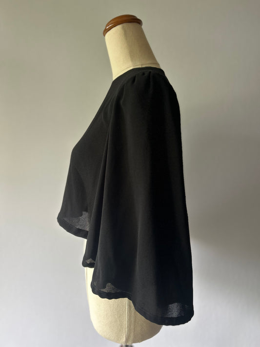 Black Strong Shoulder Cropped Blouse - Size M