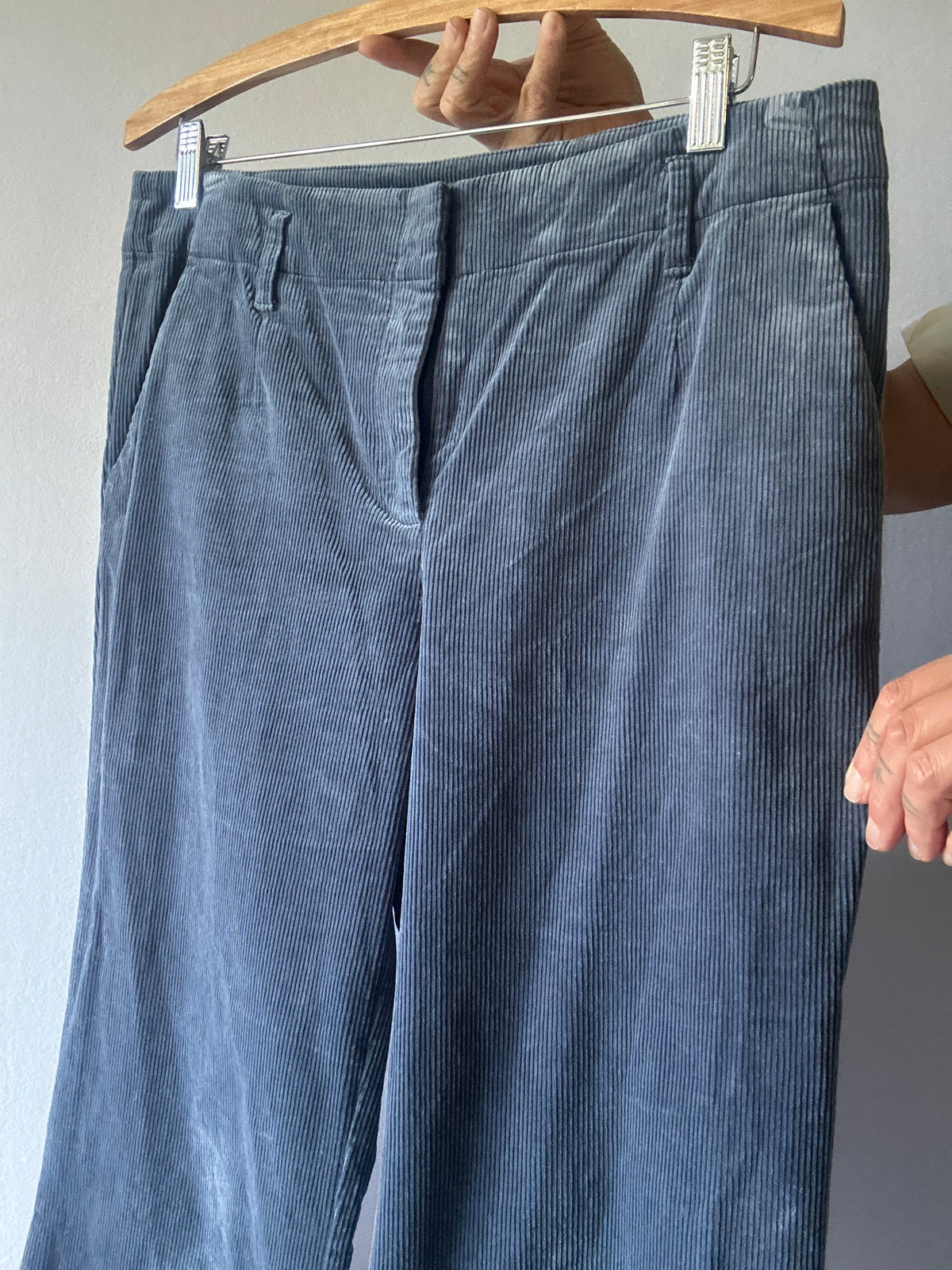 Storm Dusty Blue Corduroy Wide Leg Trousers - Size 12