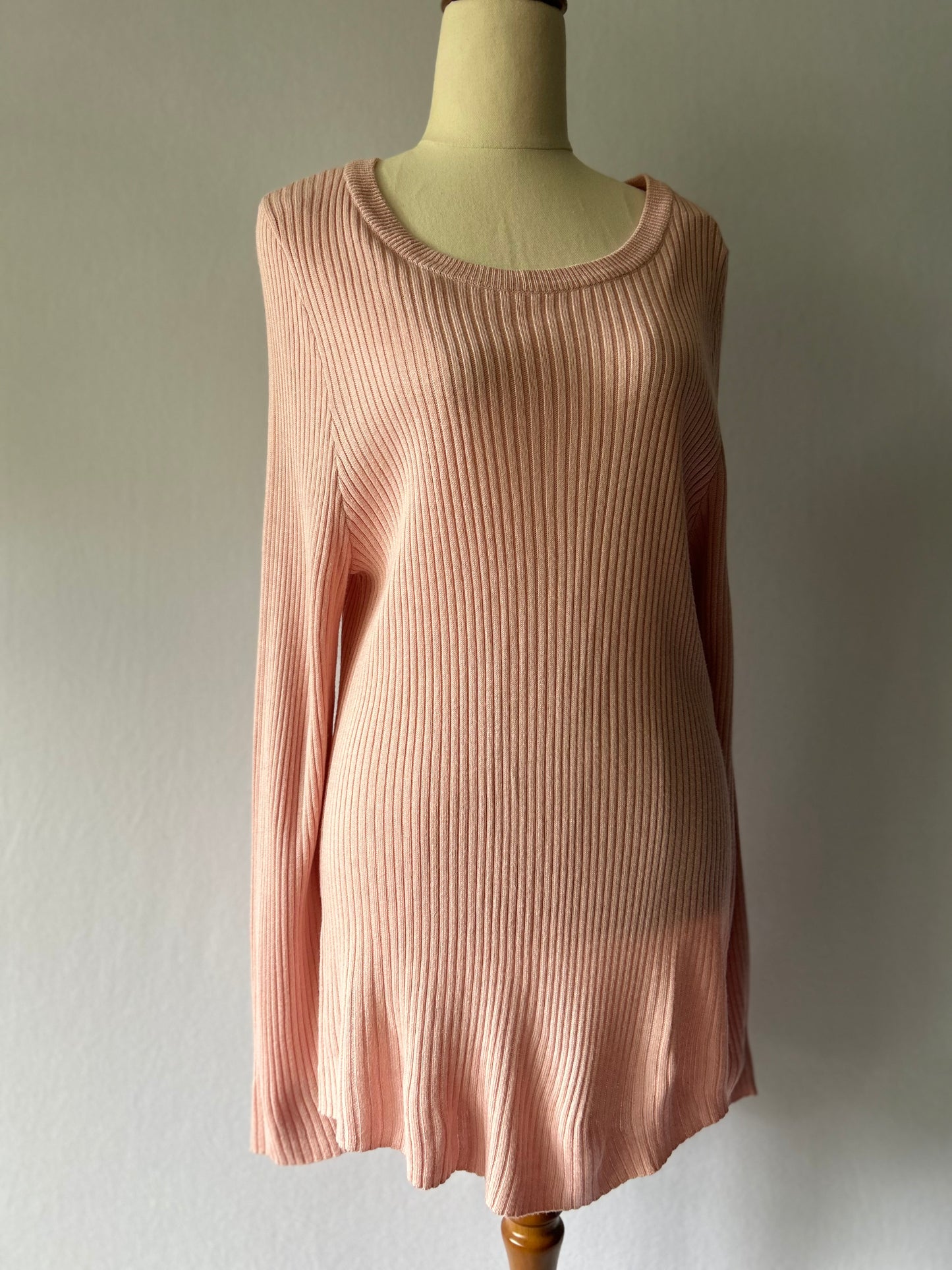 Dusty Pink Long Sleeve Rib-Knit Tunic | Flare Hem | Size Large