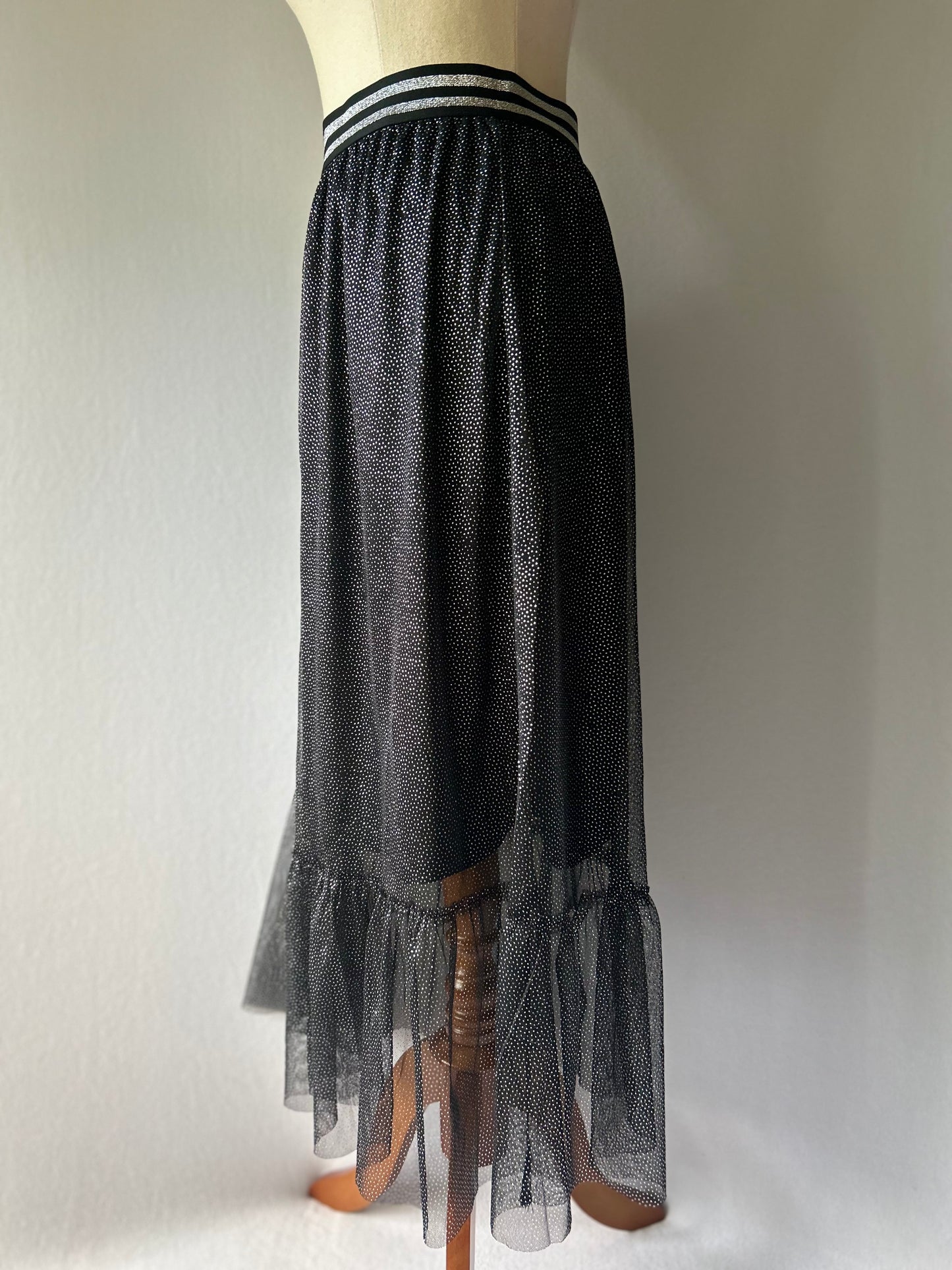 Shimmering Mesh Tulle Maxi Skirt - Black - Size 13/14