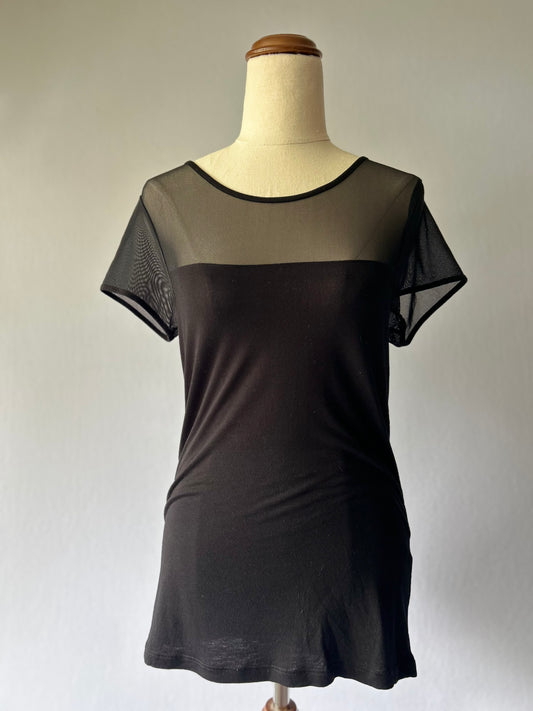 Contemporary Mesh-Panel Black Tee – Size M