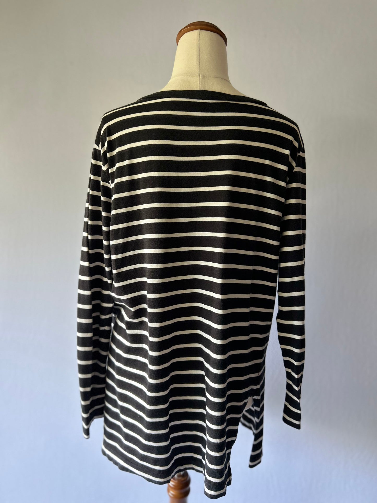 Black and White Striped Long Sleeve Cotton Top – Size L
