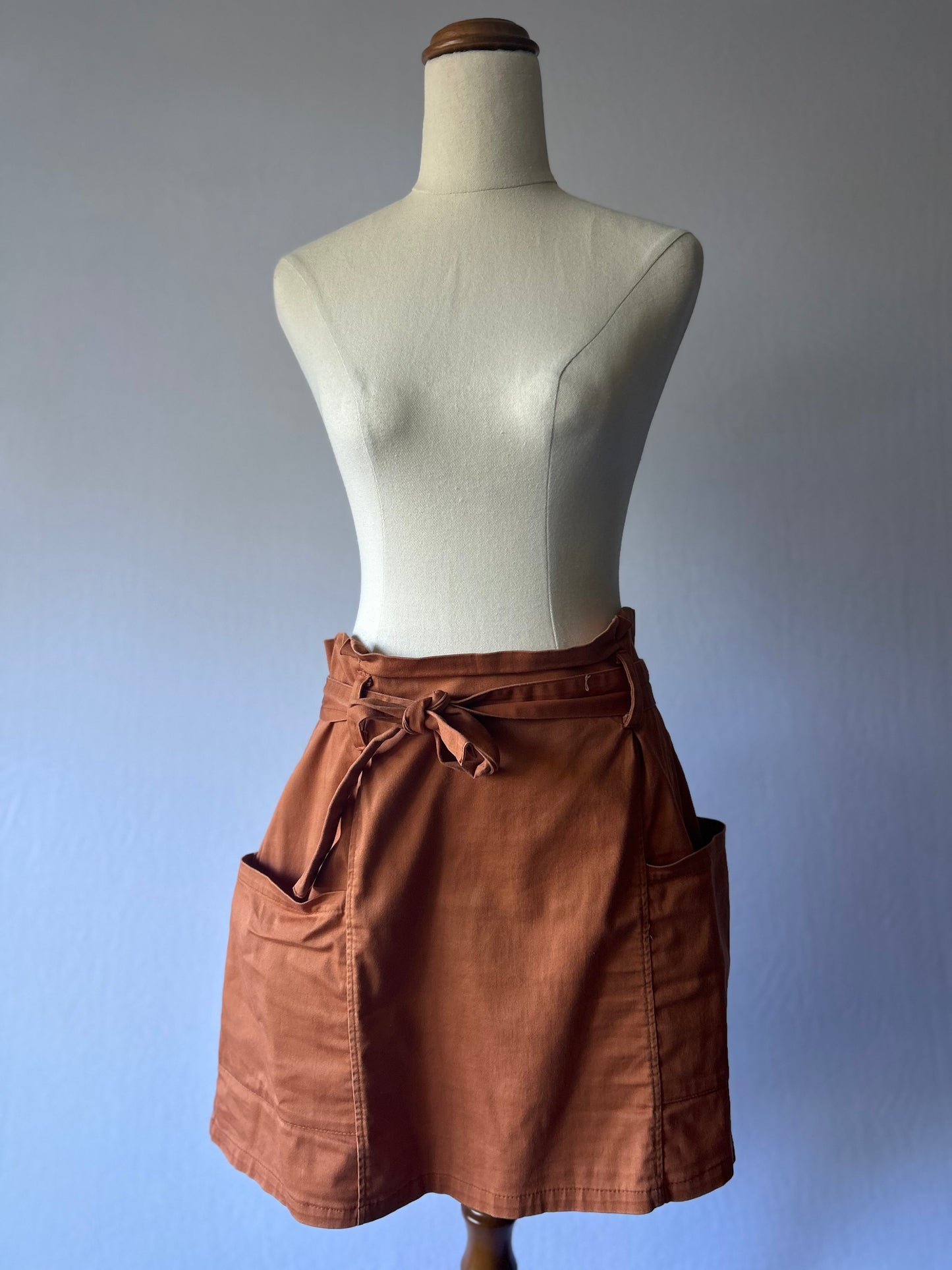 Rust Brown Mini Skirt | Size 12 | Cotton Blend with Pockets