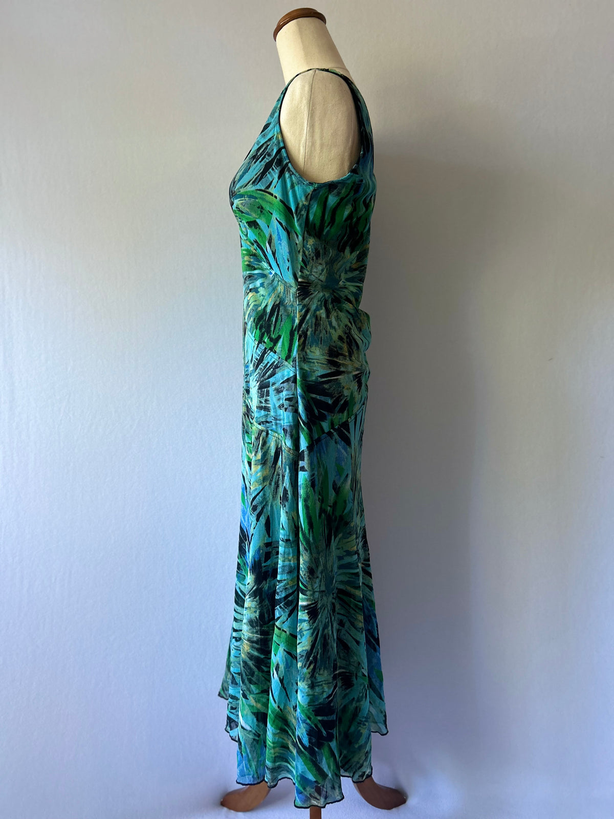 Tropical Abstract Print Faux-Wrap Midi Dress - Size 10