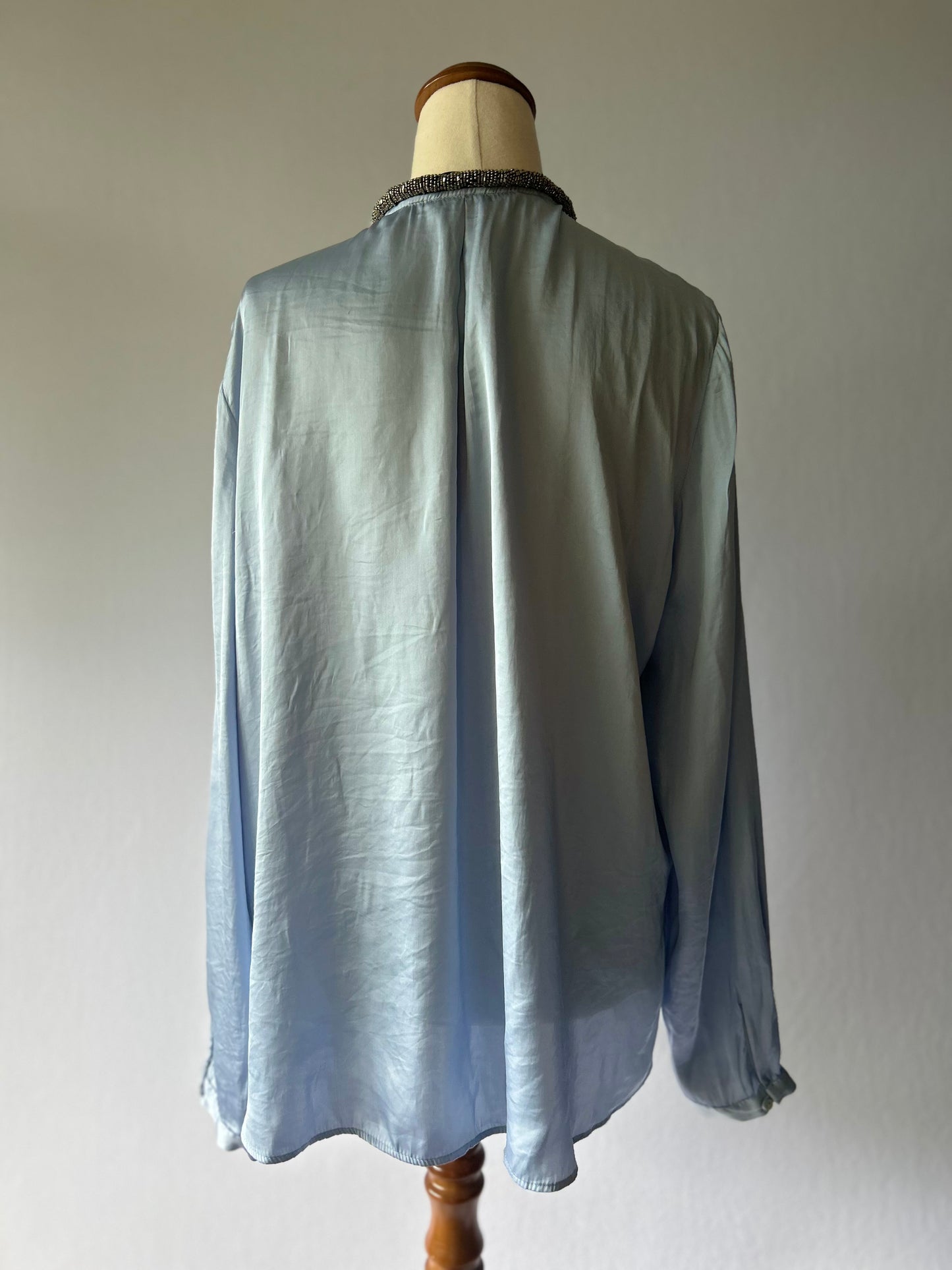 Zara Embellished Collar Satin Blouse - Powder Blue - Size XL