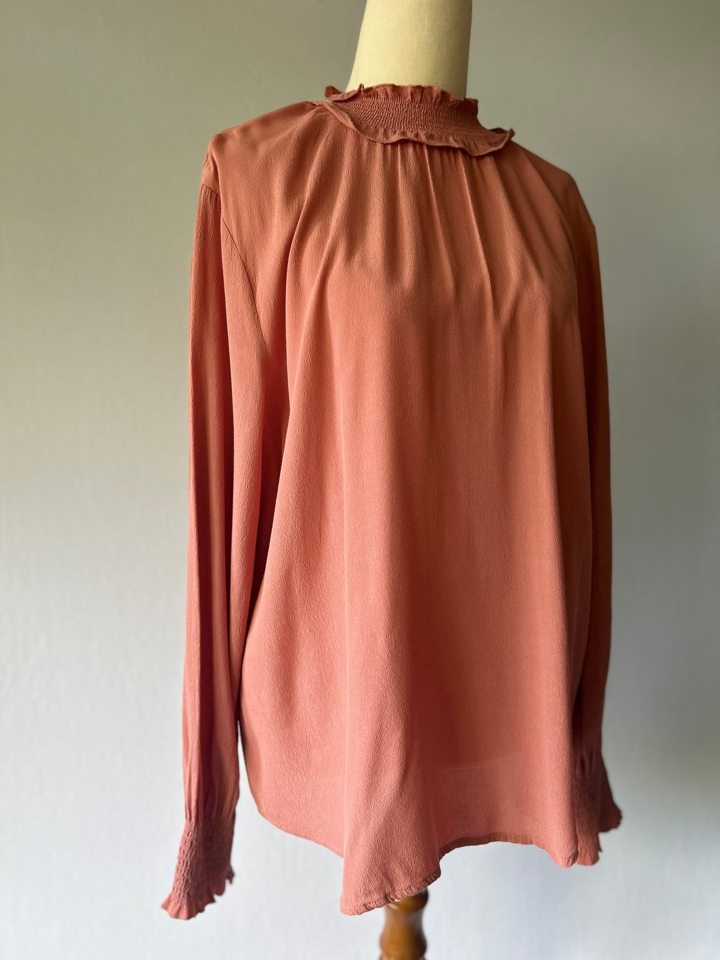 Gorman Old Pink Ruffle High Neck Blouse - Size 10