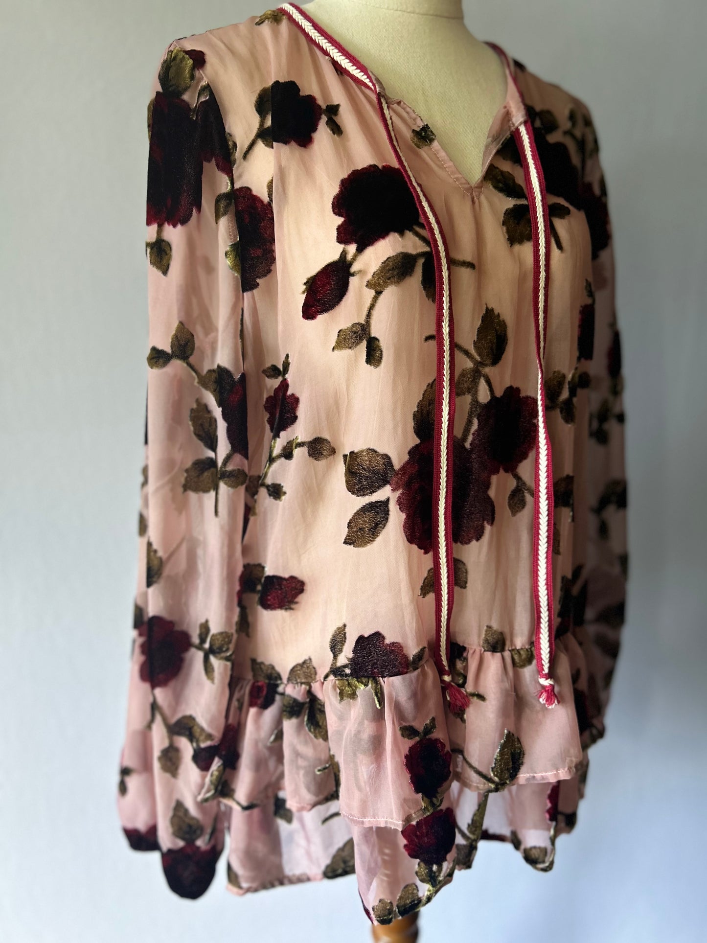 Trelise Cooper Velvet-Rose Silk Blouse – Size Small