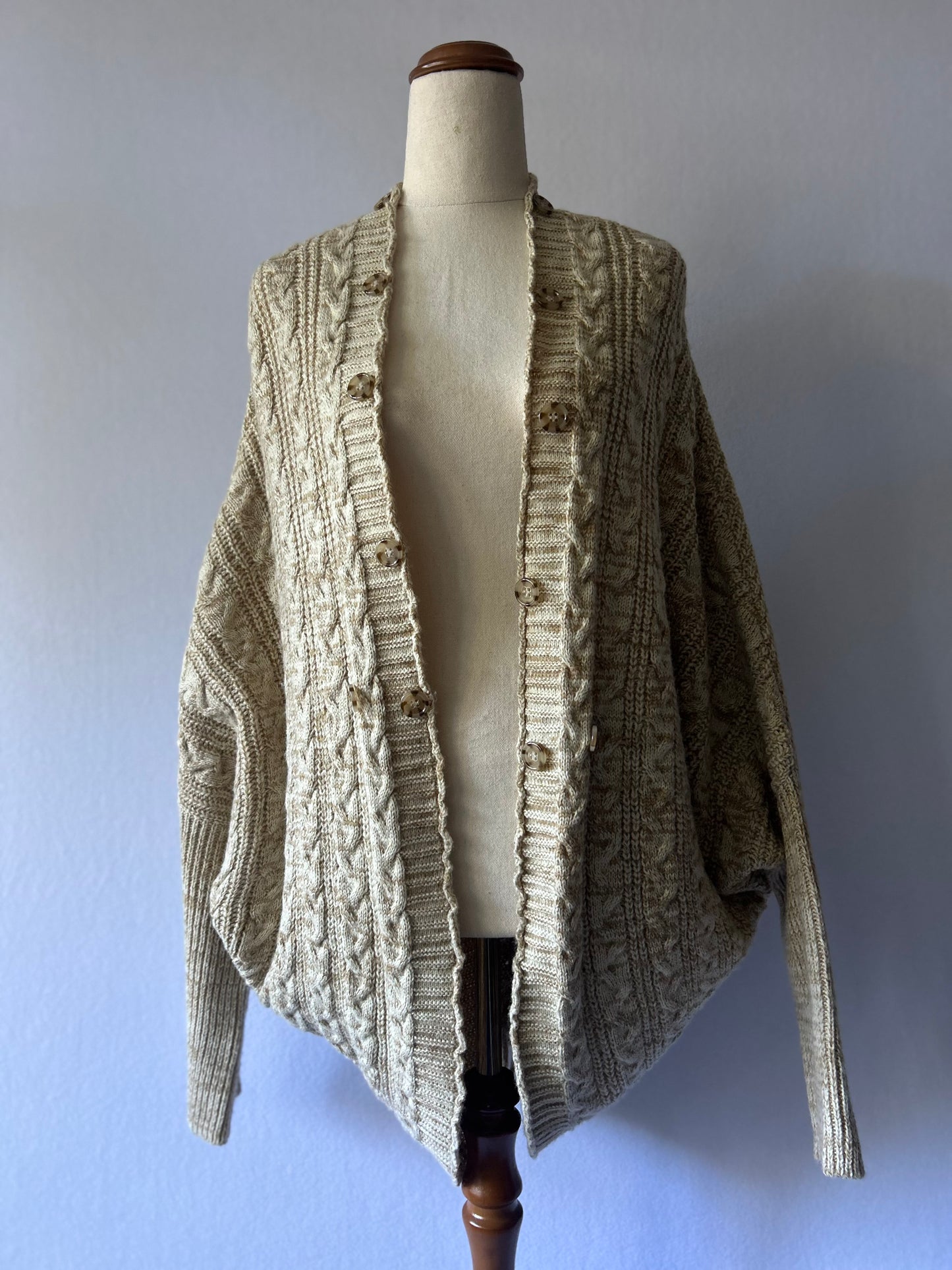 Zara Cable-Knit Cocoon Shrug Cardigan with Tortoiseshell Buttons - Size M
