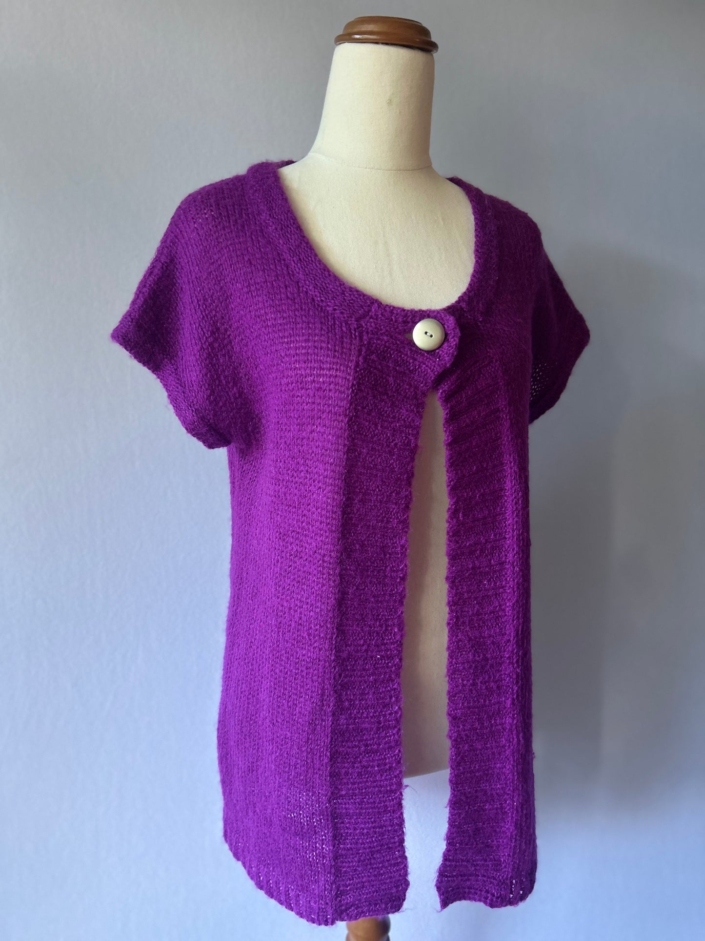Mohair-Blend Single-Button Cap-Sleeve Cardigan - Amethyst Purple - Size 14