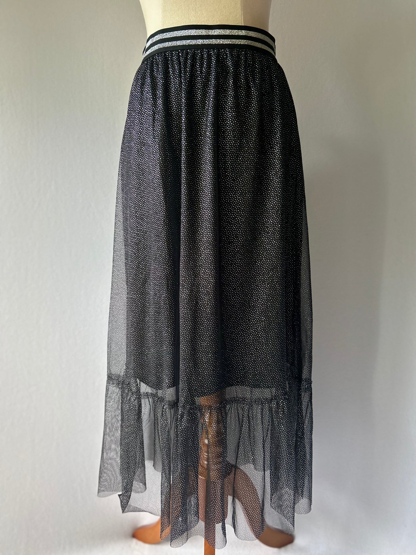 Shimmering Mesh Tulle Maxi Skirt - Black - Size 13/14