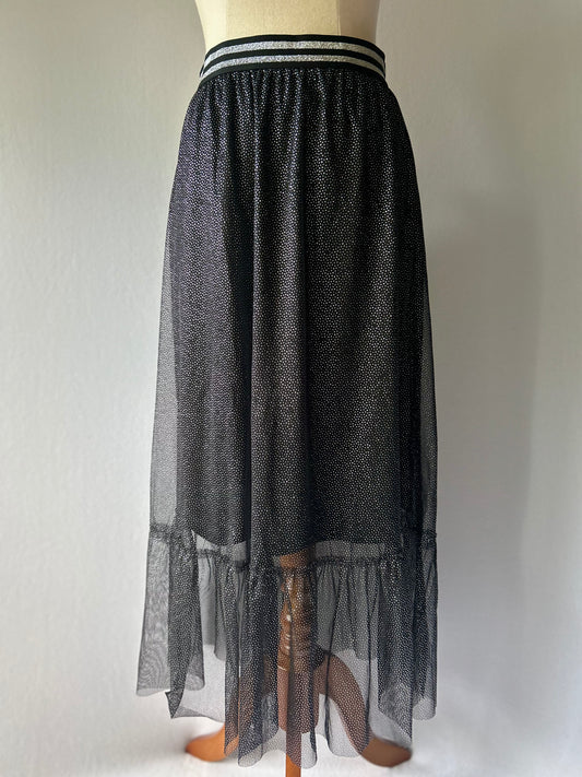 Shimmering Mesh Tulle Maxi Skirt - Black - Size 13/14
