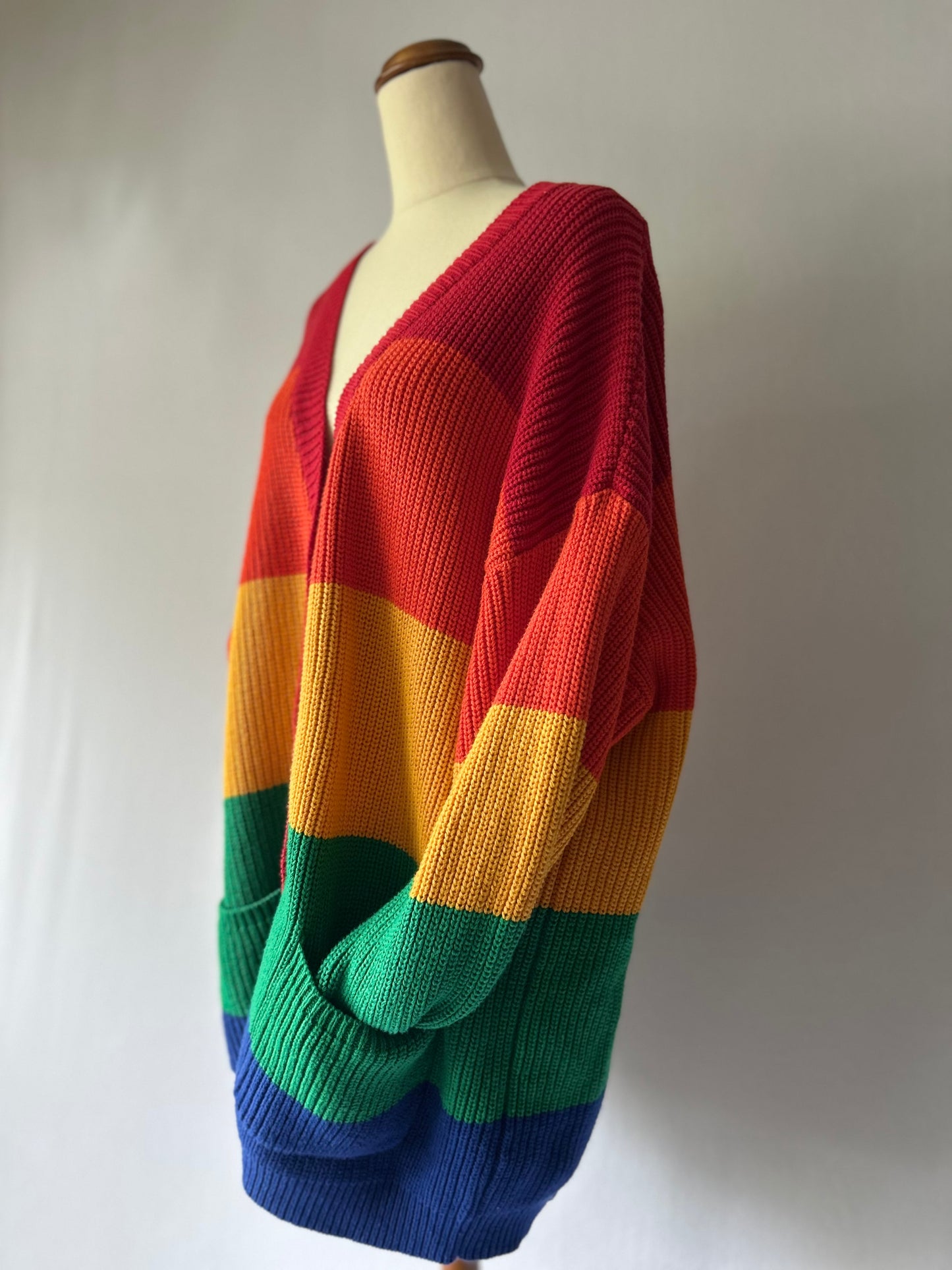 Dangerfield Rainbow Stripe Oversized Knit Cardigan – Size 16