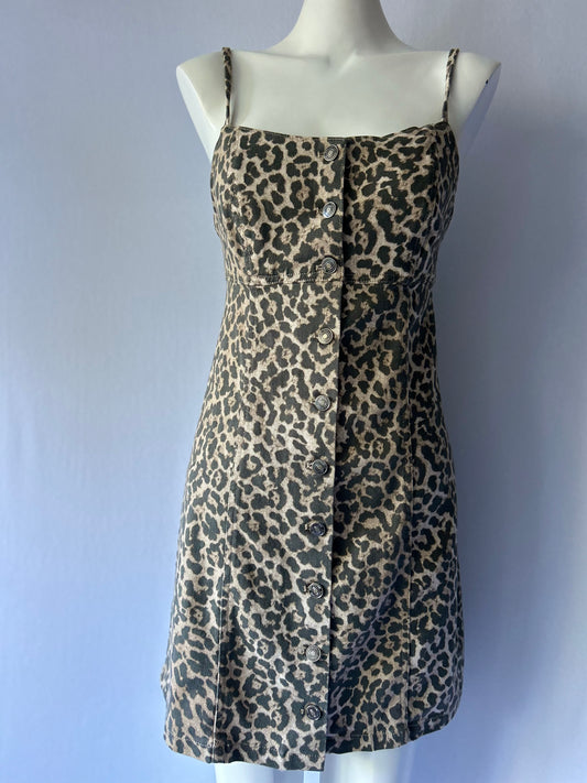 Leopard Print Cotton Button-Down Mini Dress - Size 10