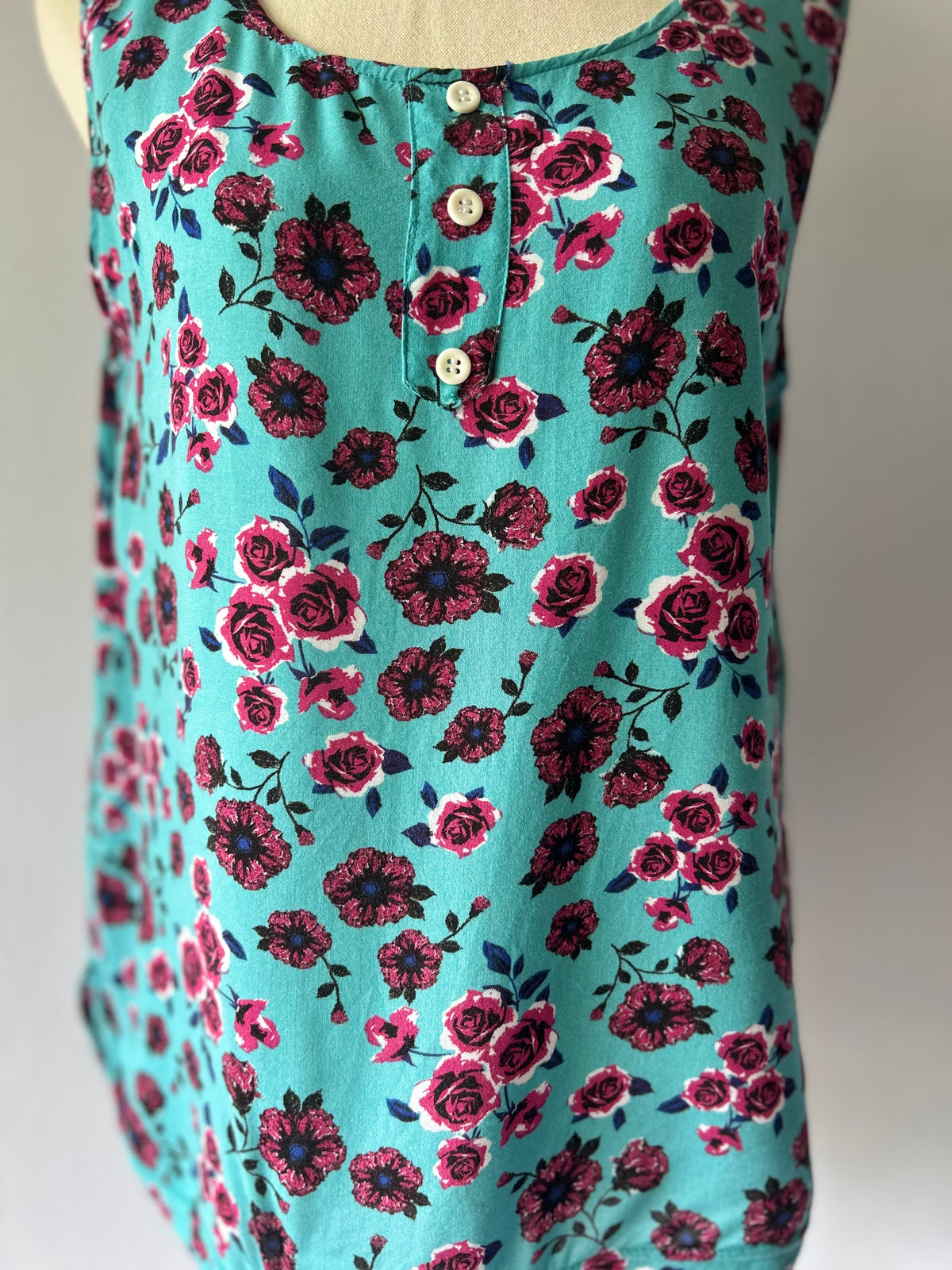 Turquoise Floral Viscose Sleeveless Top – Size S