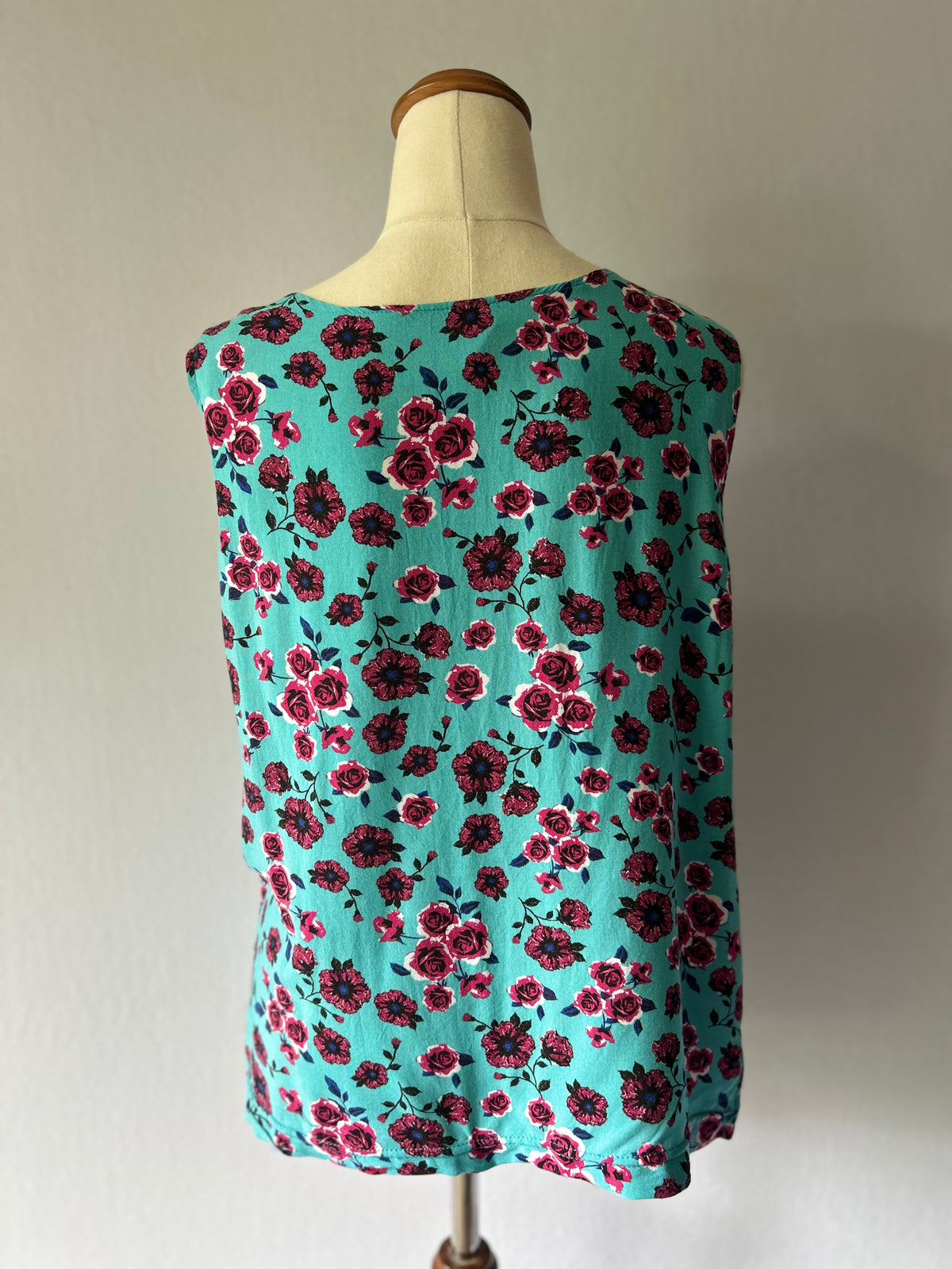 Turquoise Floral Viscose Sleeveless Top – Size S